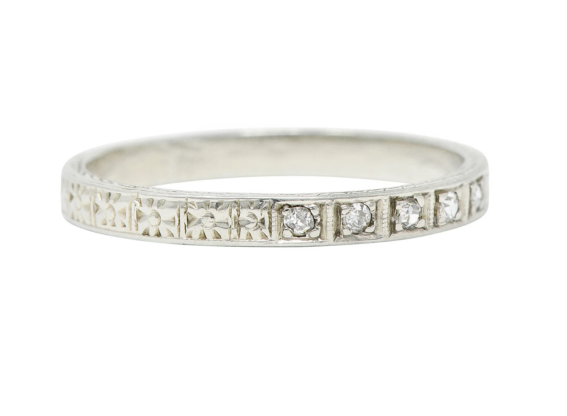 Art Deco Diamond 18 Karat White Gold Orange Blossom Band Ring - Image 2