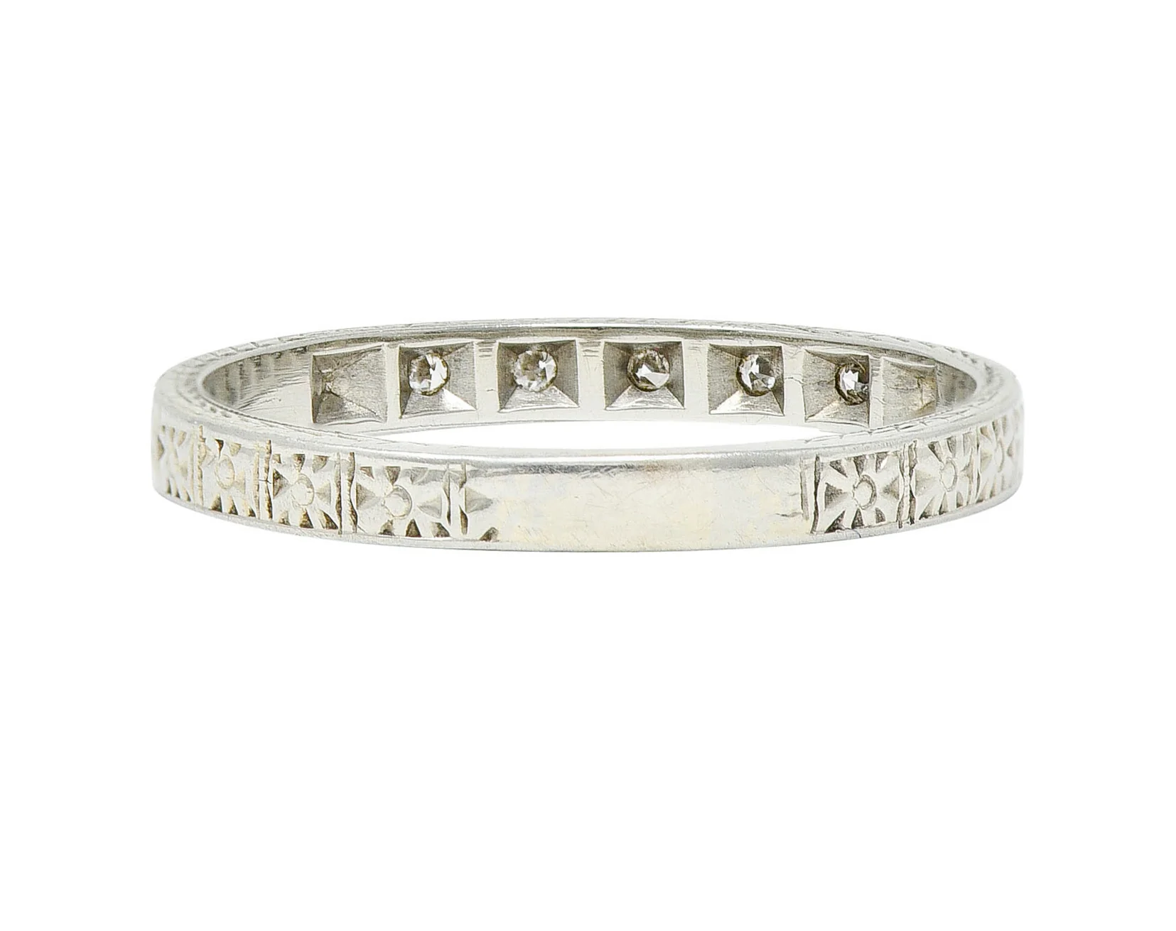 Art Deco Diamond 18 Karat White Gold Orange Blossom Band Ring - Image 4