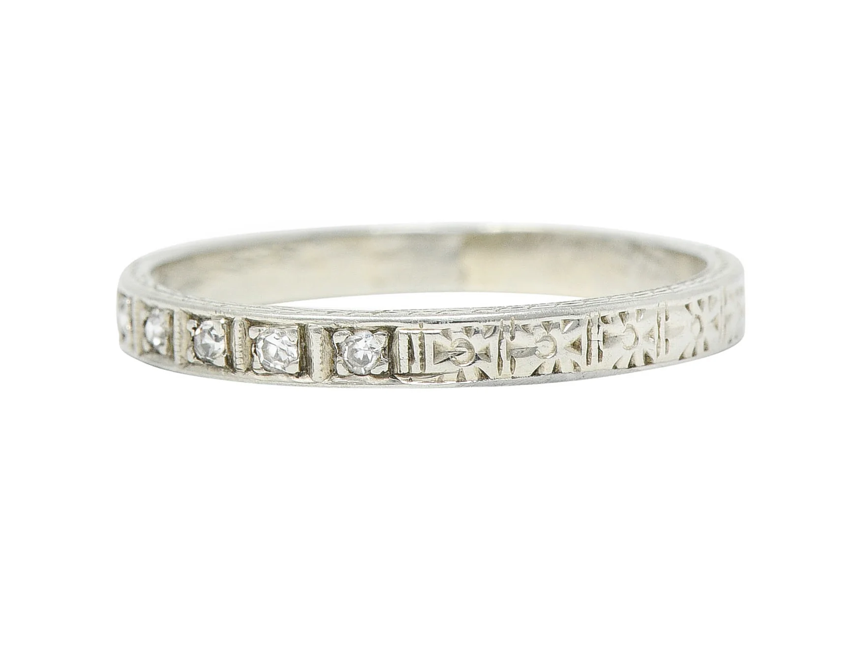 Art Deco Diamond 18 Karat White Gold Orange Blossom Band Ring - Image 6