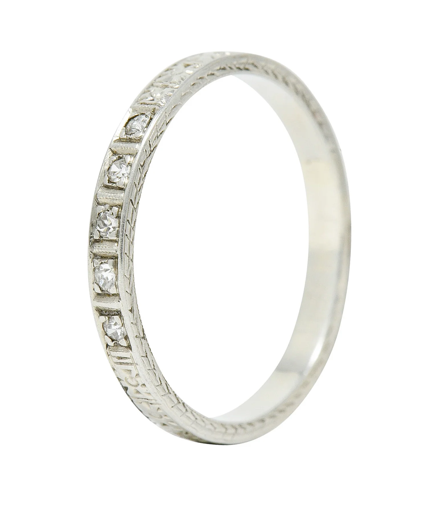 Art Deco Diamond 18 Karat White Gold Orange Blossom Band Ring - Image 8