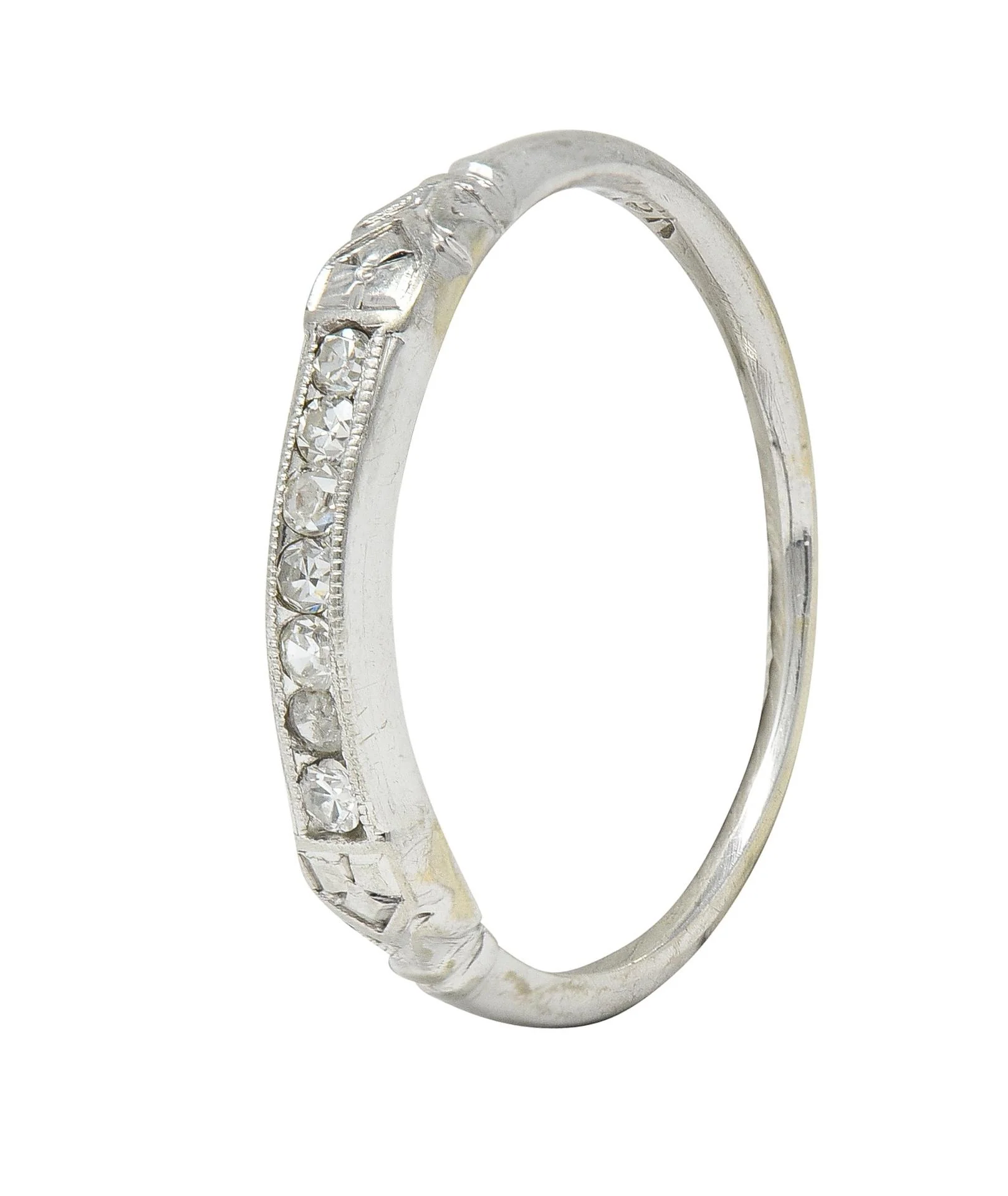 Art Deco Diamond 18 Karat White Gold Orange Blossom Wedding Band Ring - Image 2