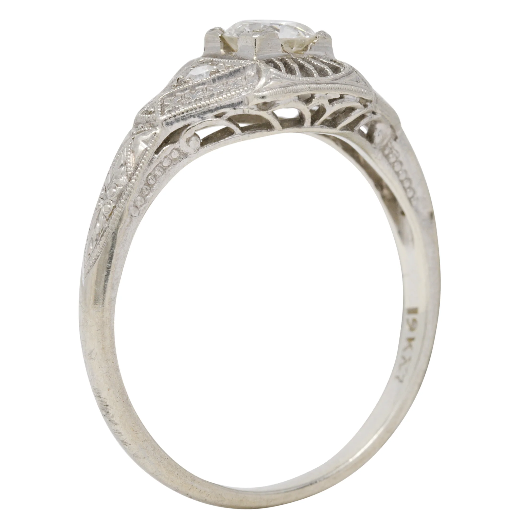 Art Deco Diamond 19 Karat White Gold Orange Blossom Vintage Engagement Ring - Image 2