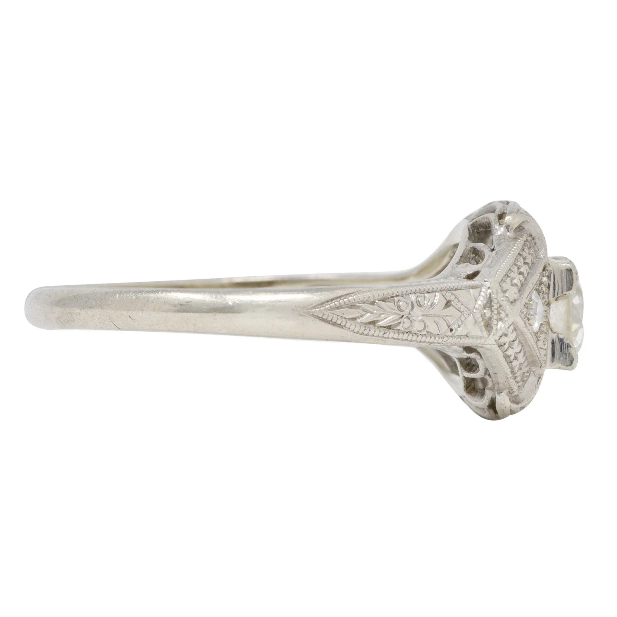 Art Deco Diamond 19 Karat White Gold Orange Blossom Vintage Engagement Ring - Image 4