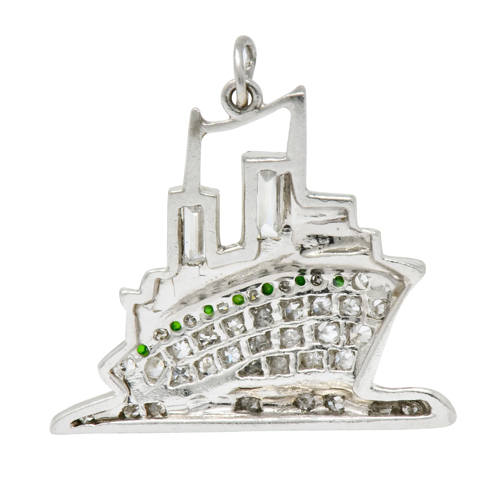 Art Deco Diamond Demantoid Garnet Platinum Queen Mary Ocean Liner Ship Charm - Image 4