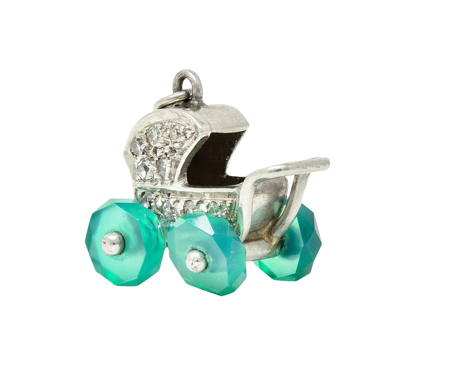 Art Deco Diamond Emerald Platinum Baby Carriage Vintage 1930's Charm - Image 2