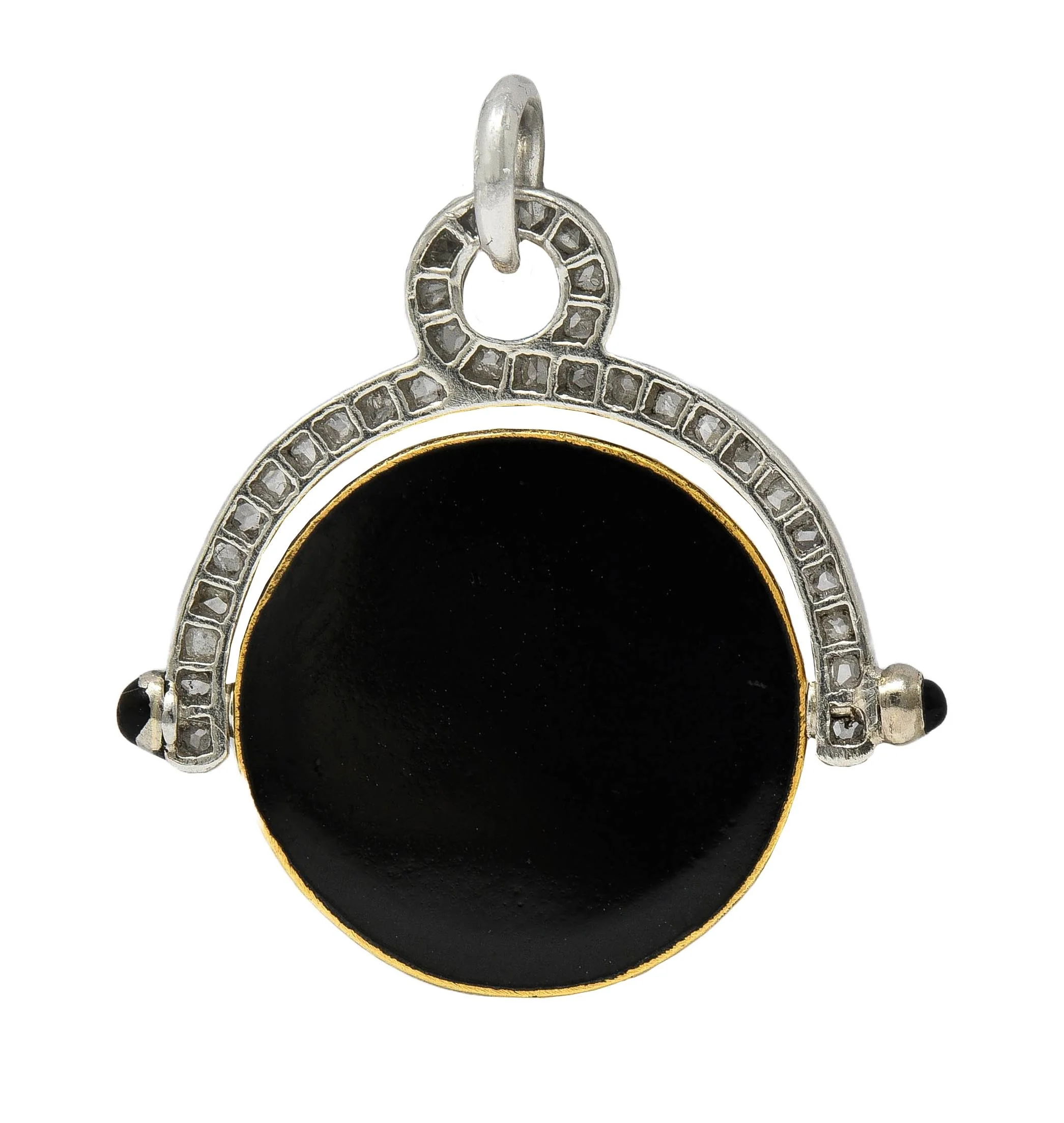 Art Deco Diamond Enamel Onyx Platinum 18 Karat Gold Vintage Spinning Je T'Aime I Love You Flip Pendant - Image 4