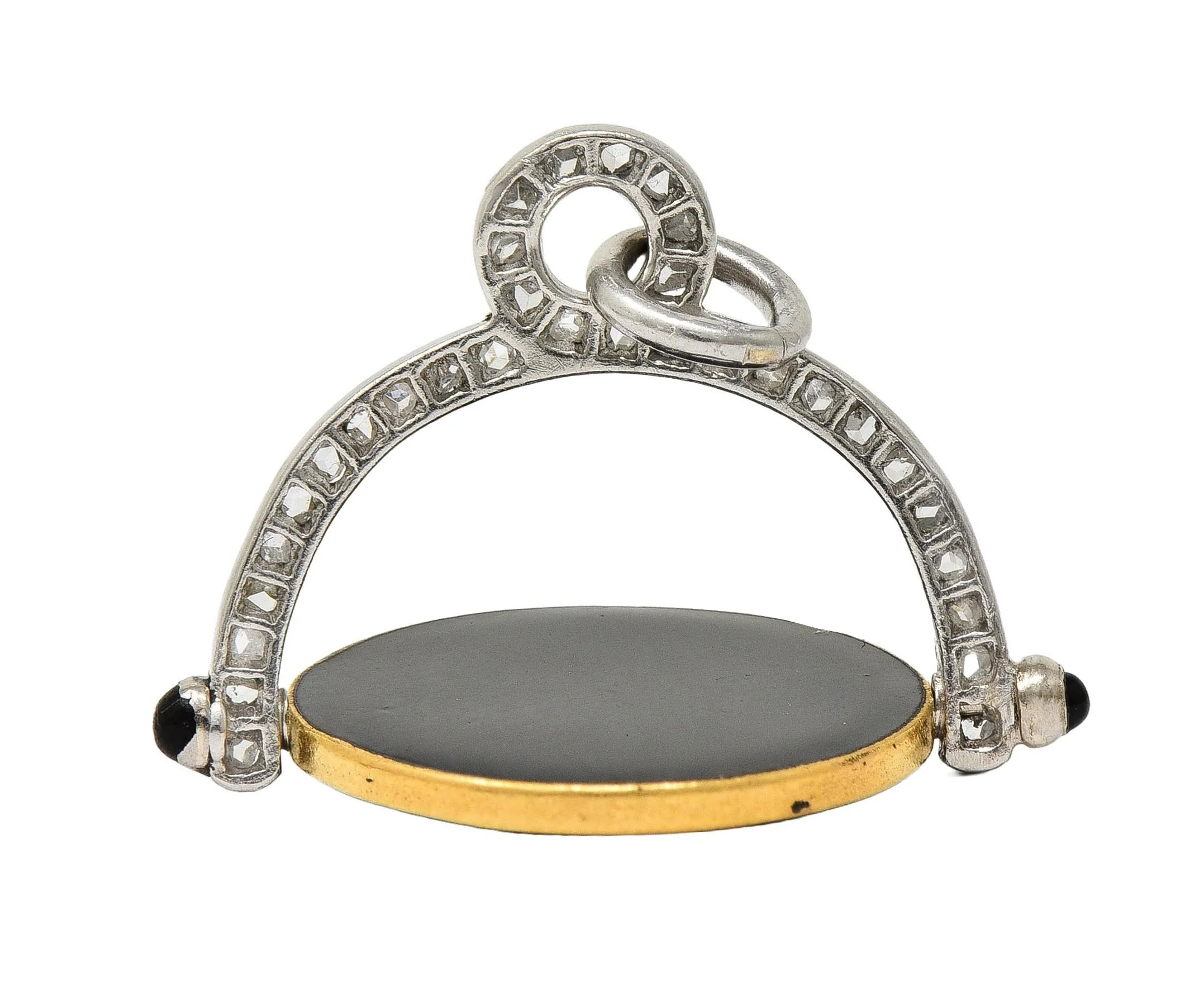 Art Deco Diamond Enamel Onyx Platinum 18 Karat Gold Vintage Spinning Je T'Aime I Love You Flip Pendant - Image 8