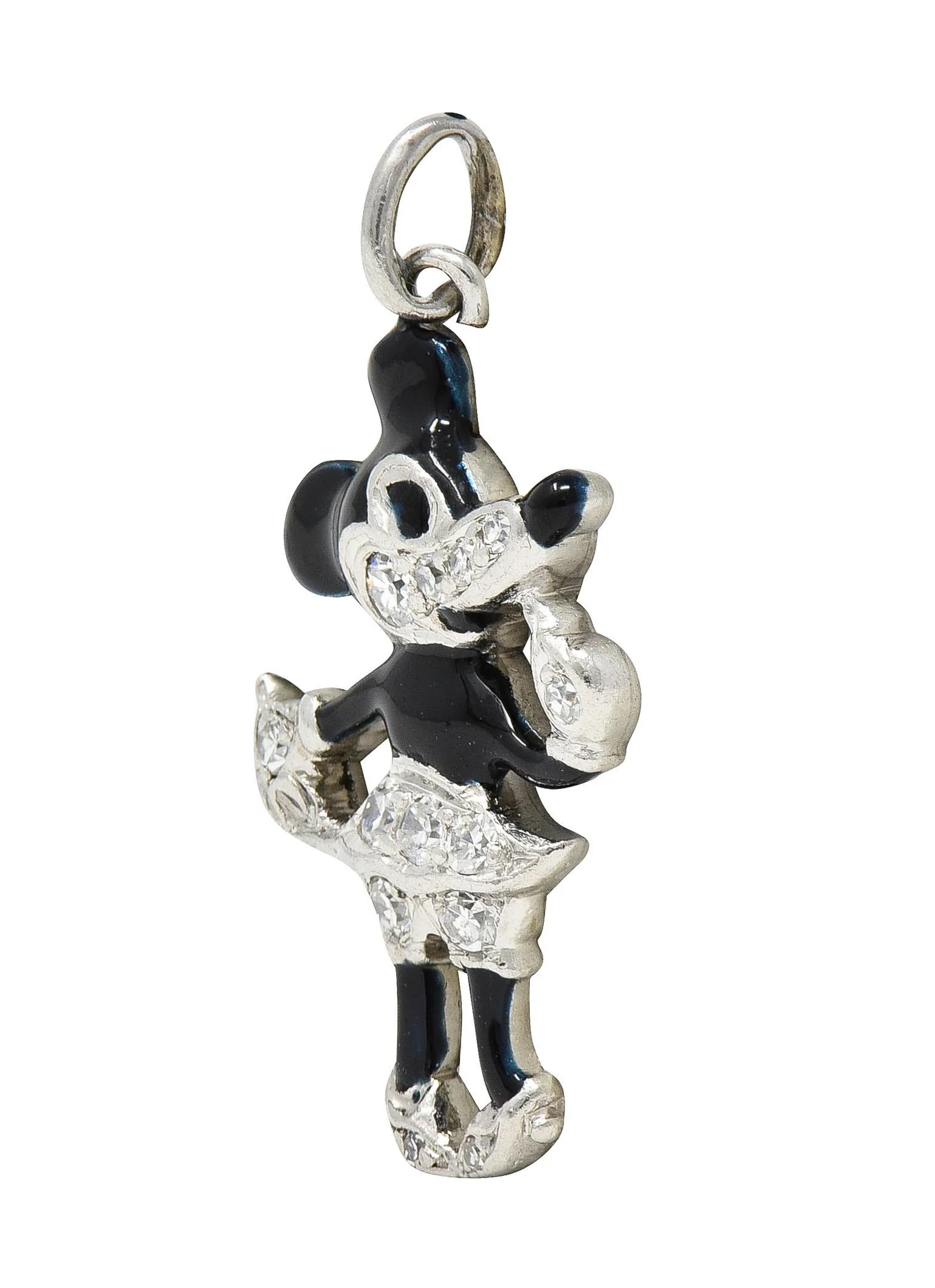 Art Deco Diamond Enamel Platinum Minnie Mouse Vintage Disney Charm - Image 2