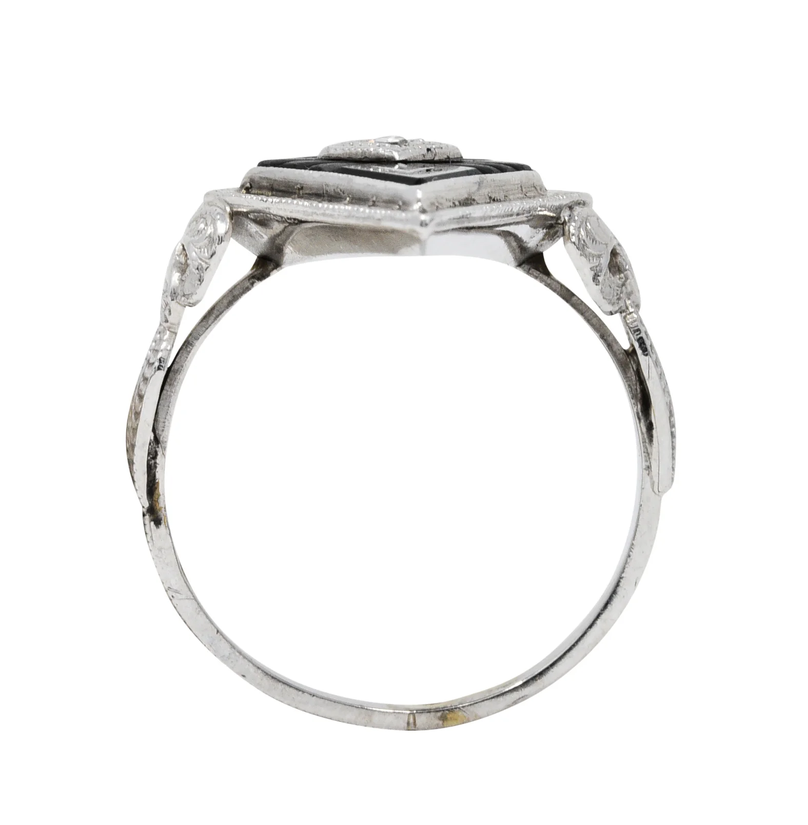 Art Deco Diamond Onyx 14 Karat White Gold Navette Dinner Ring - Image 8