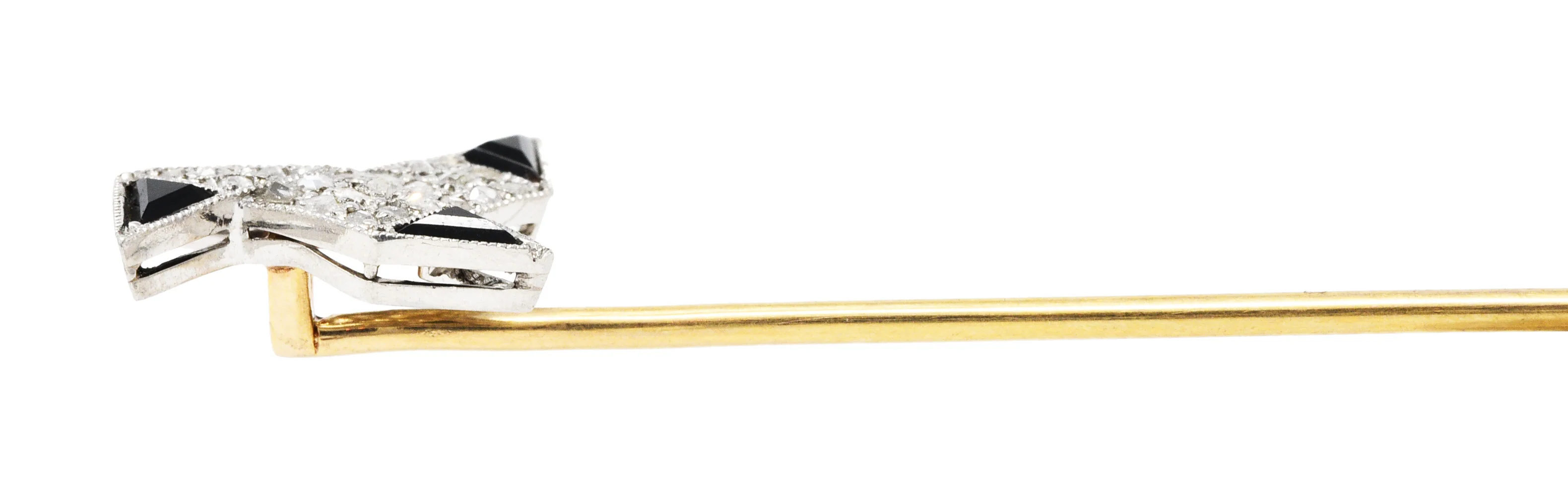 Art Deco Diamond Onyx Platinum 18 Karat Gold Origami Bird Stickpin - Image 6
