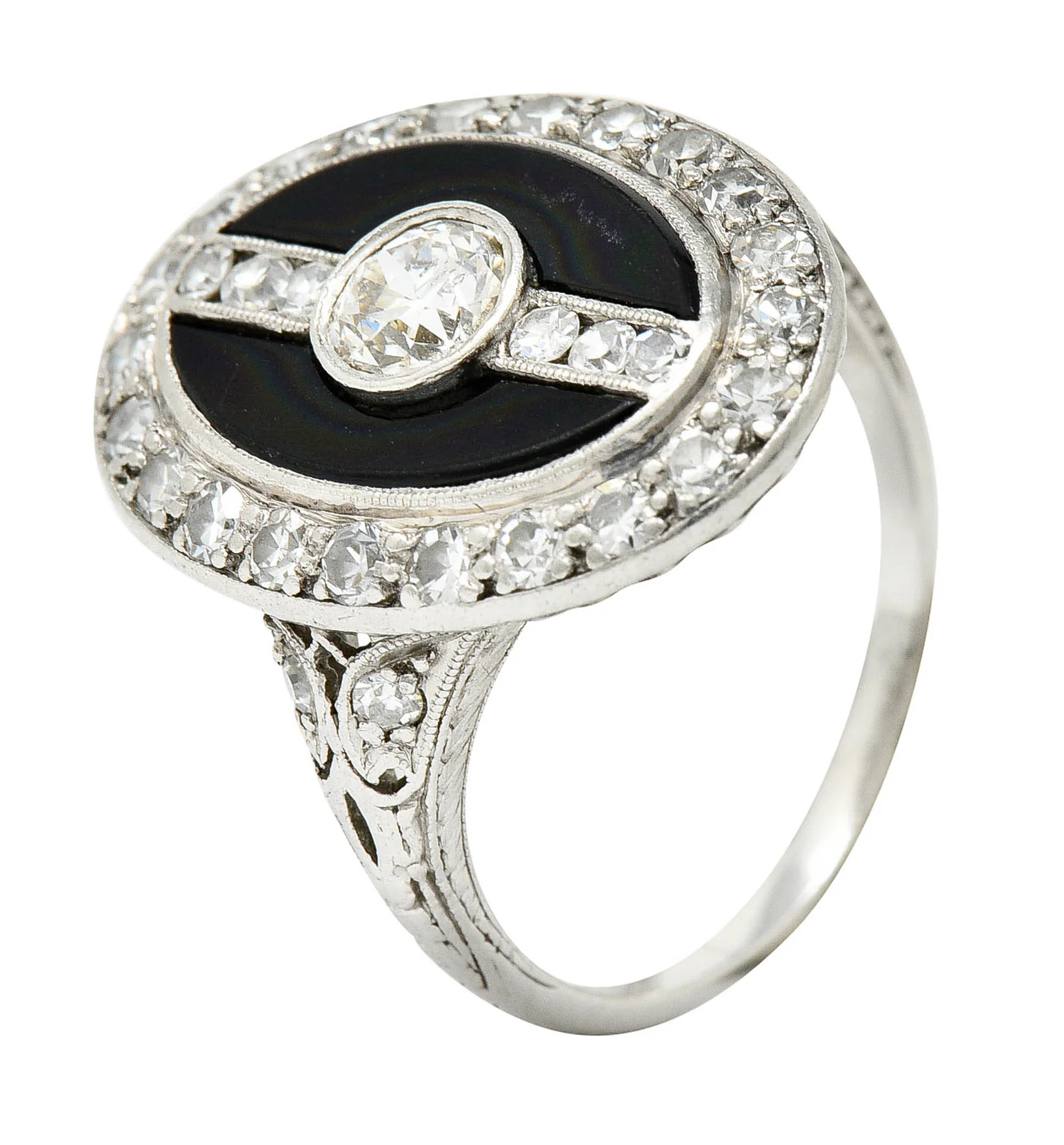 Art Deco Diamond Onyx Platinum Dinner Ring Circa 1930's - Image 11