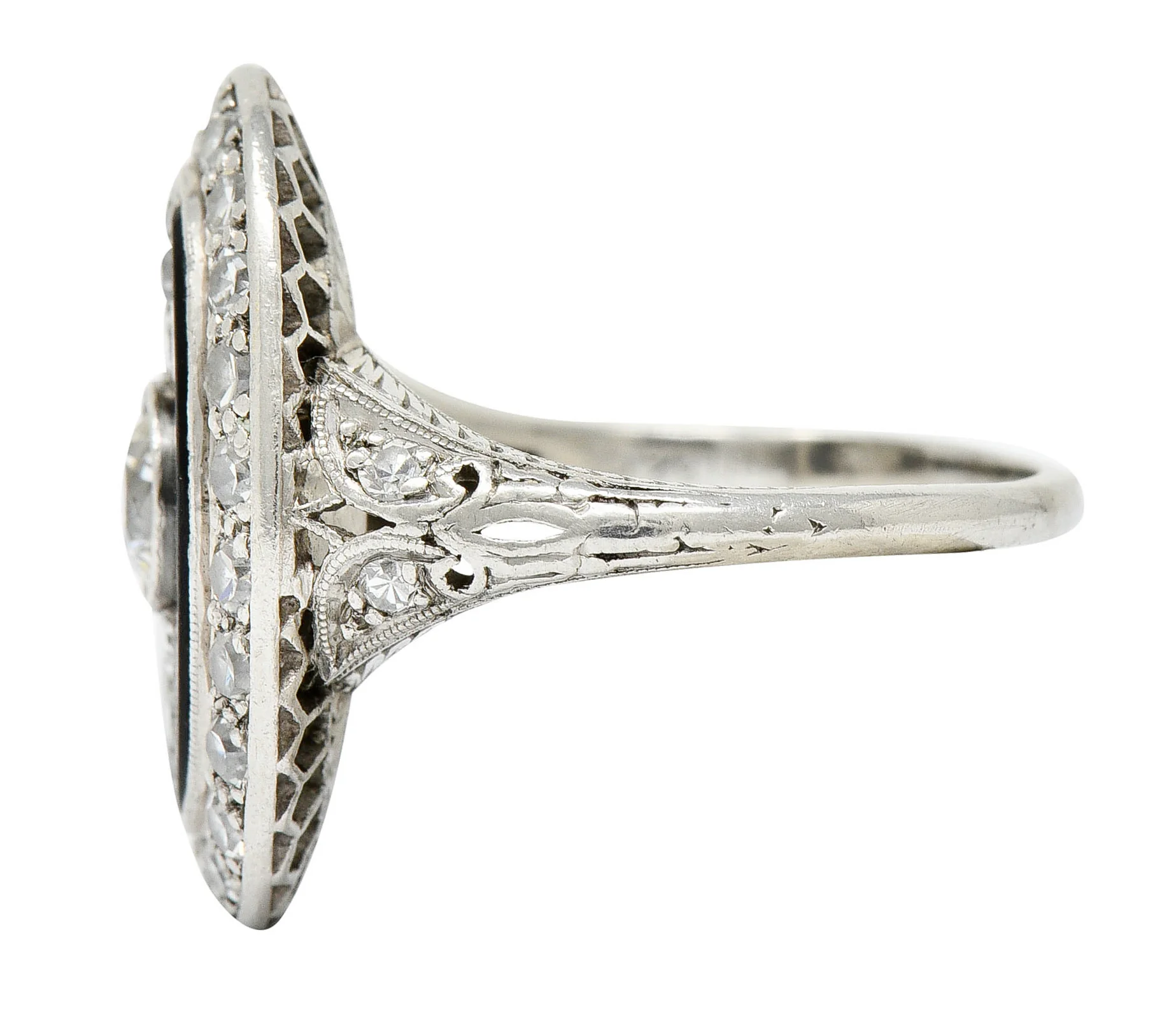 Art Deco Diamond Onyx Platinum Dinner Ring Circa 1930's - Image 5