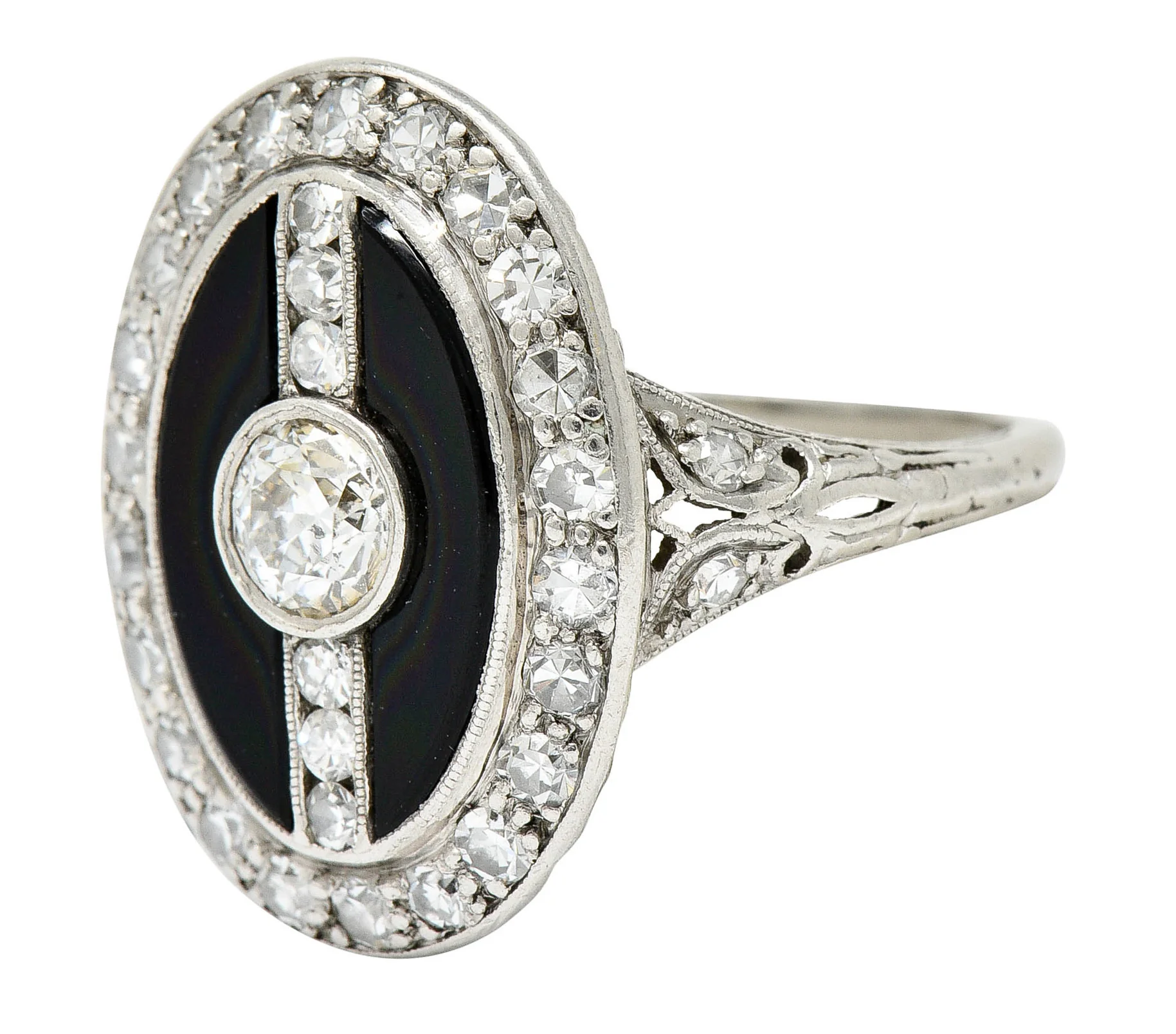 Art Deco Diamond Onyx Platinum Dinner Ring Circa 1930's - Image 6