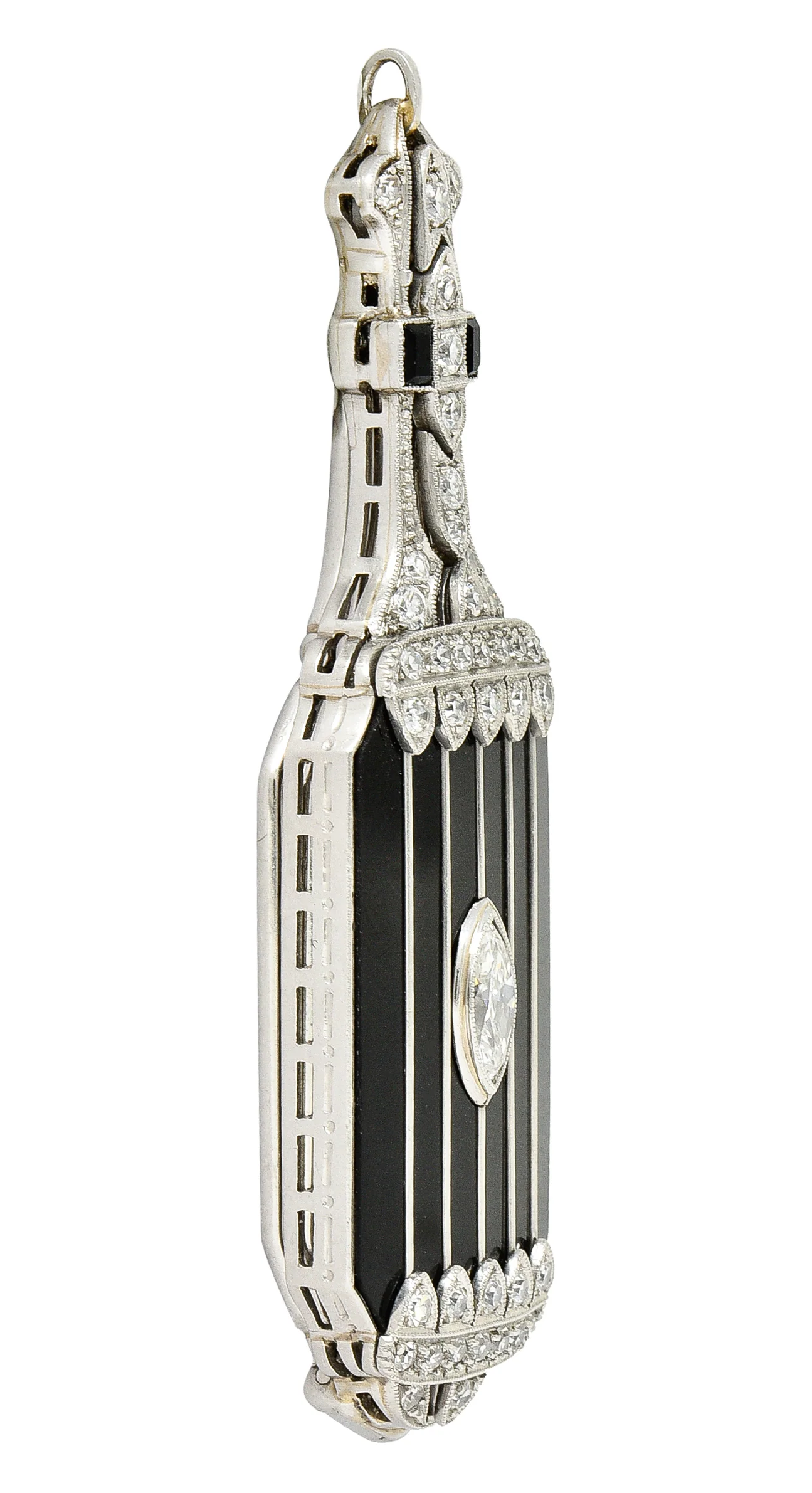 Art Deco Diamond Onyx Platinum Lorgnette Eyeglass Pendant - Image 6
