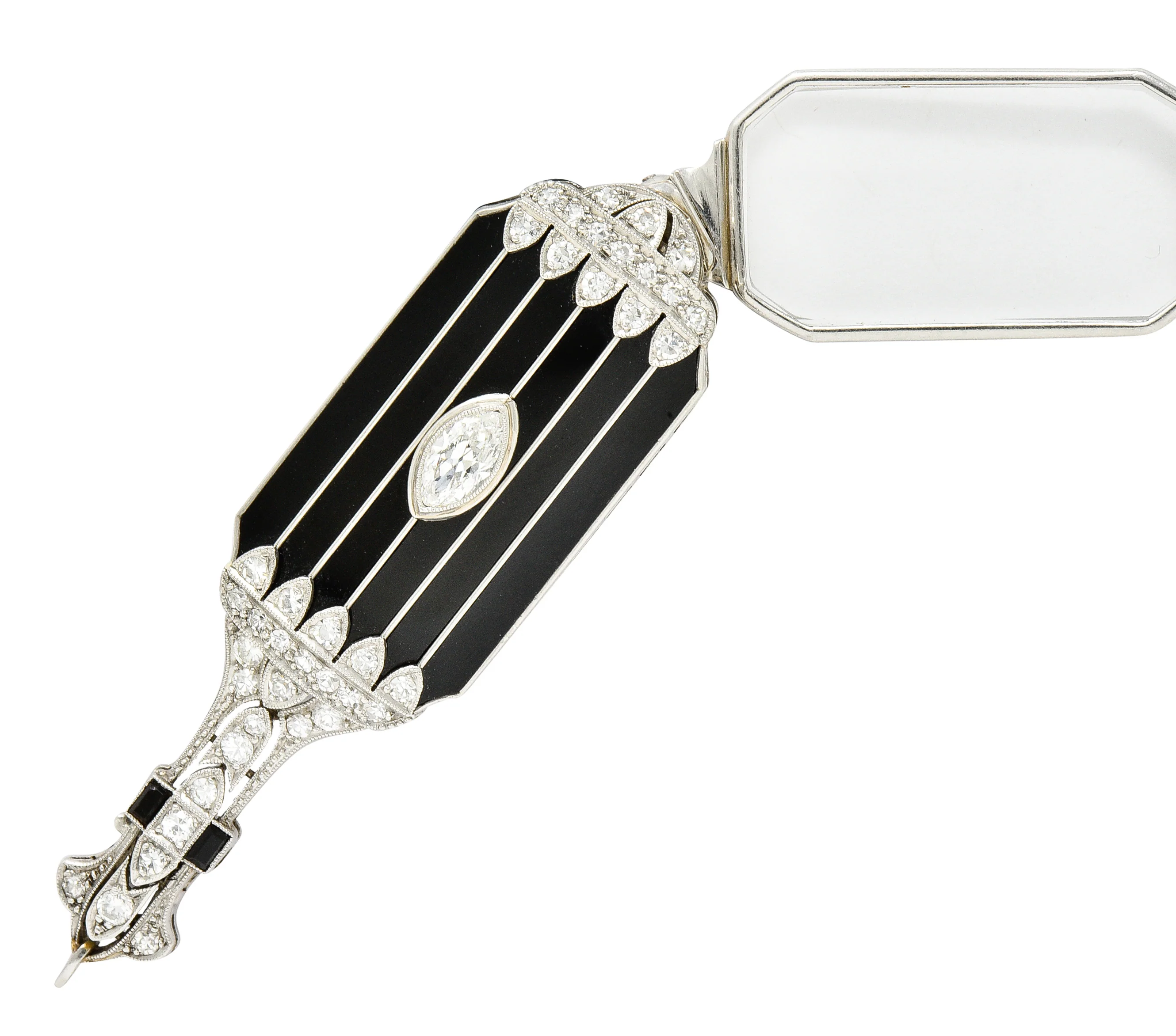 Art Deco Diamond Onyx Platinum Lorgnette Eyeglass Pendant - Image 8