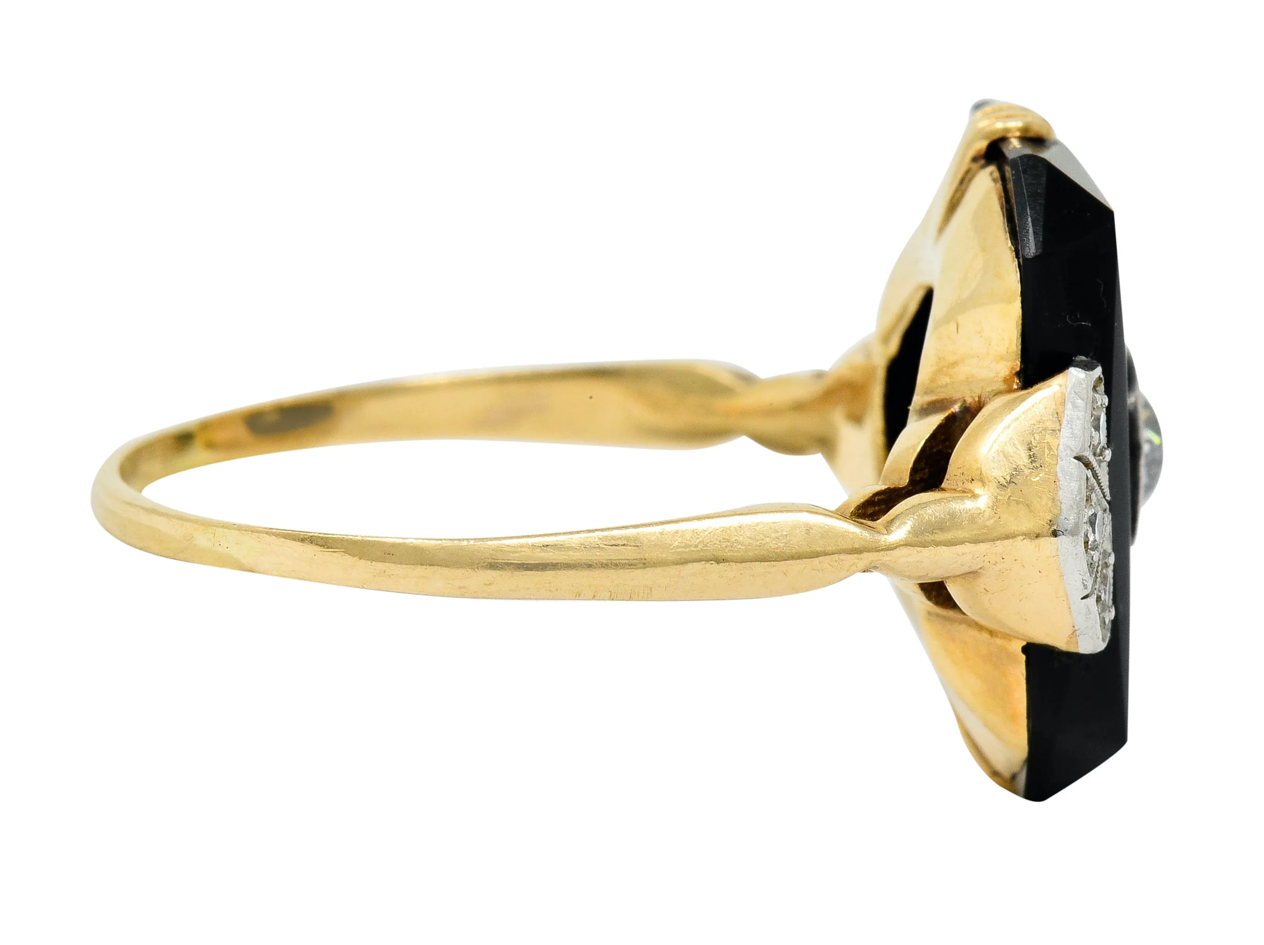 Art Deco Diamond Onyx Platinum-Topped 14 Karat Gold Ring - Image 3