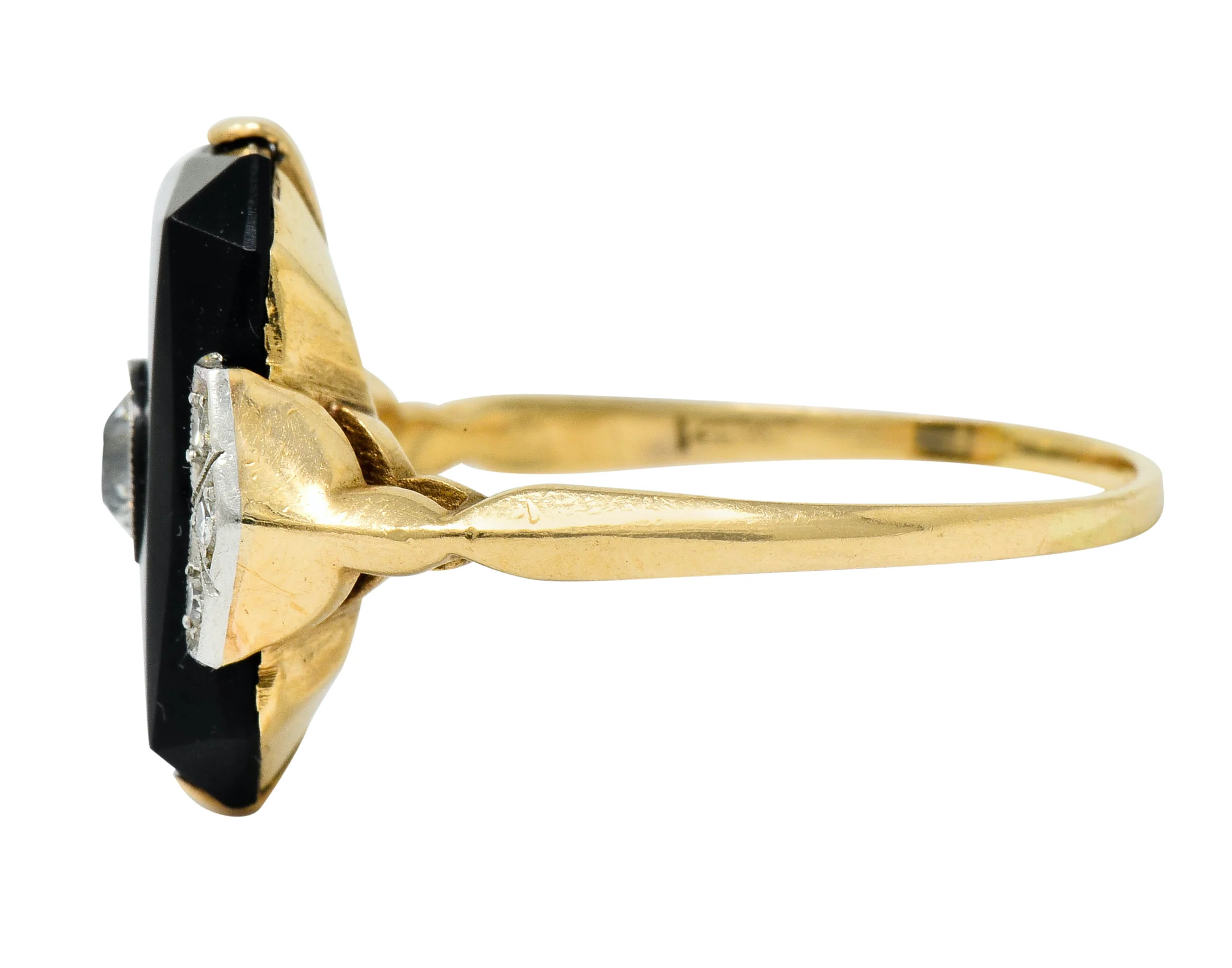 Art Deco Diamond Onyx Platinum-Topped 14 Karat Gold Ring - Image 5