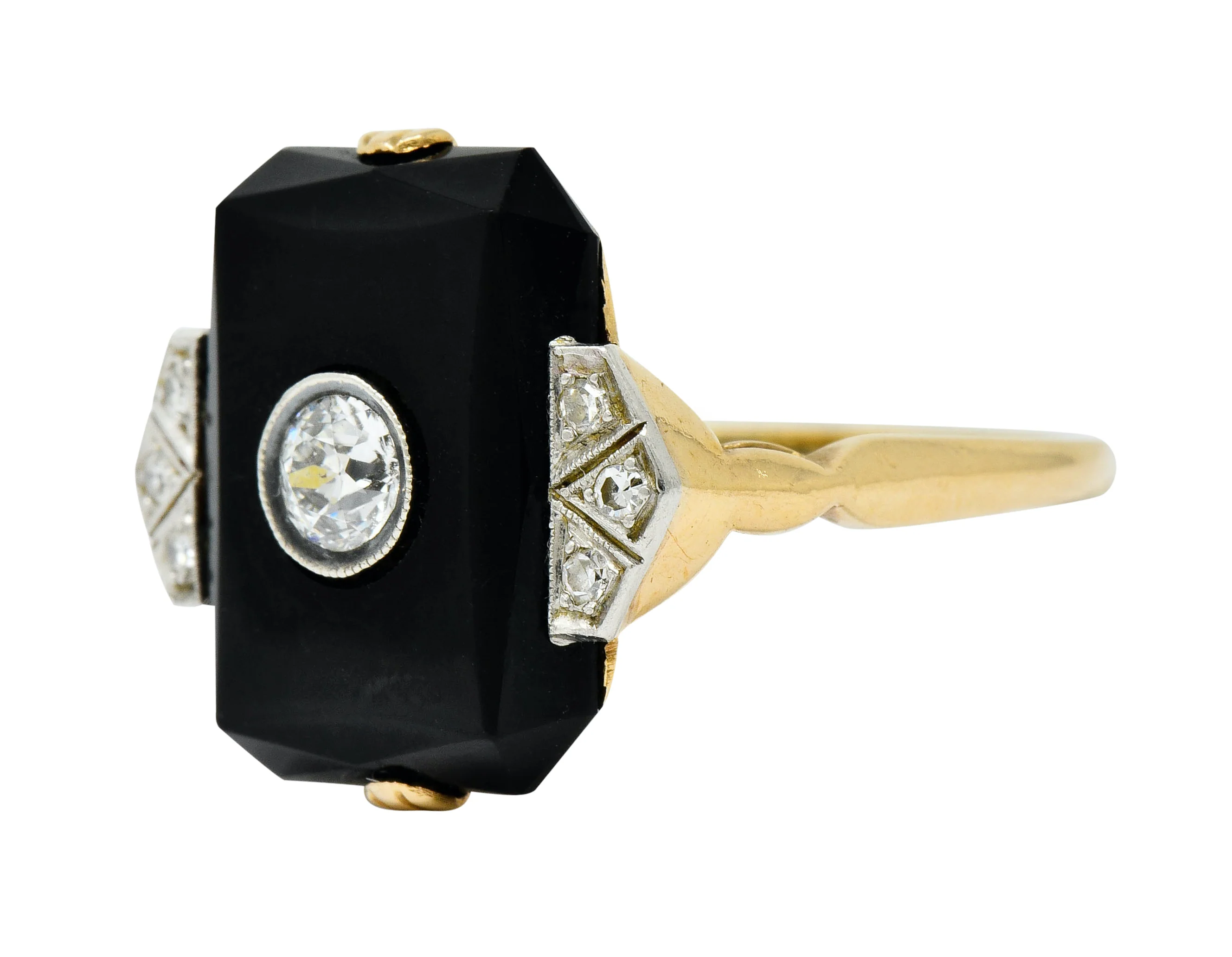 Art Deco Diamond Onyx Platinum-Topped 14 Karat Gold Ring - Image 6