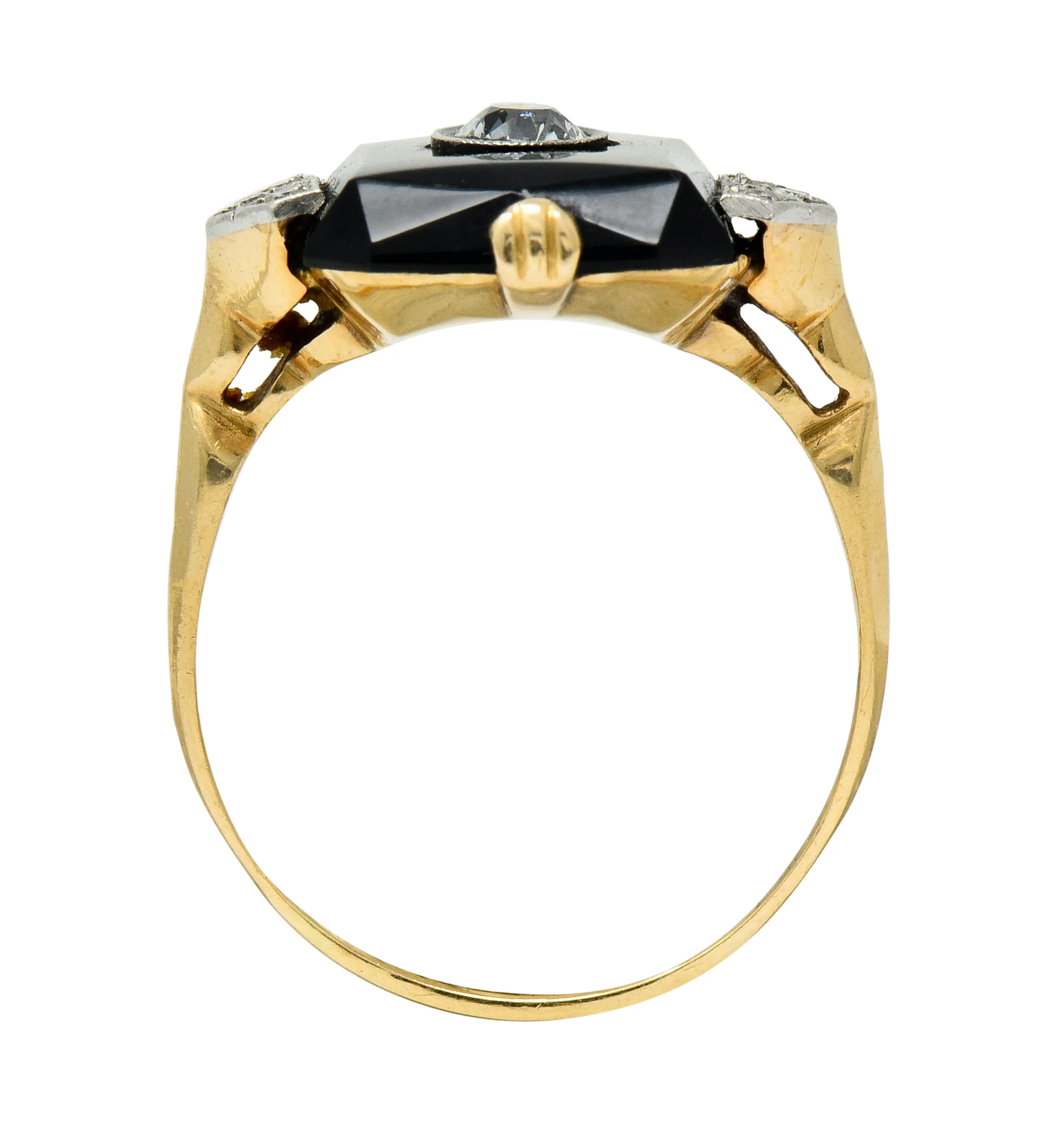 Art Deco Diamond Onyx Platinum-Topped 14 Karat Gold Ring - Image 8
