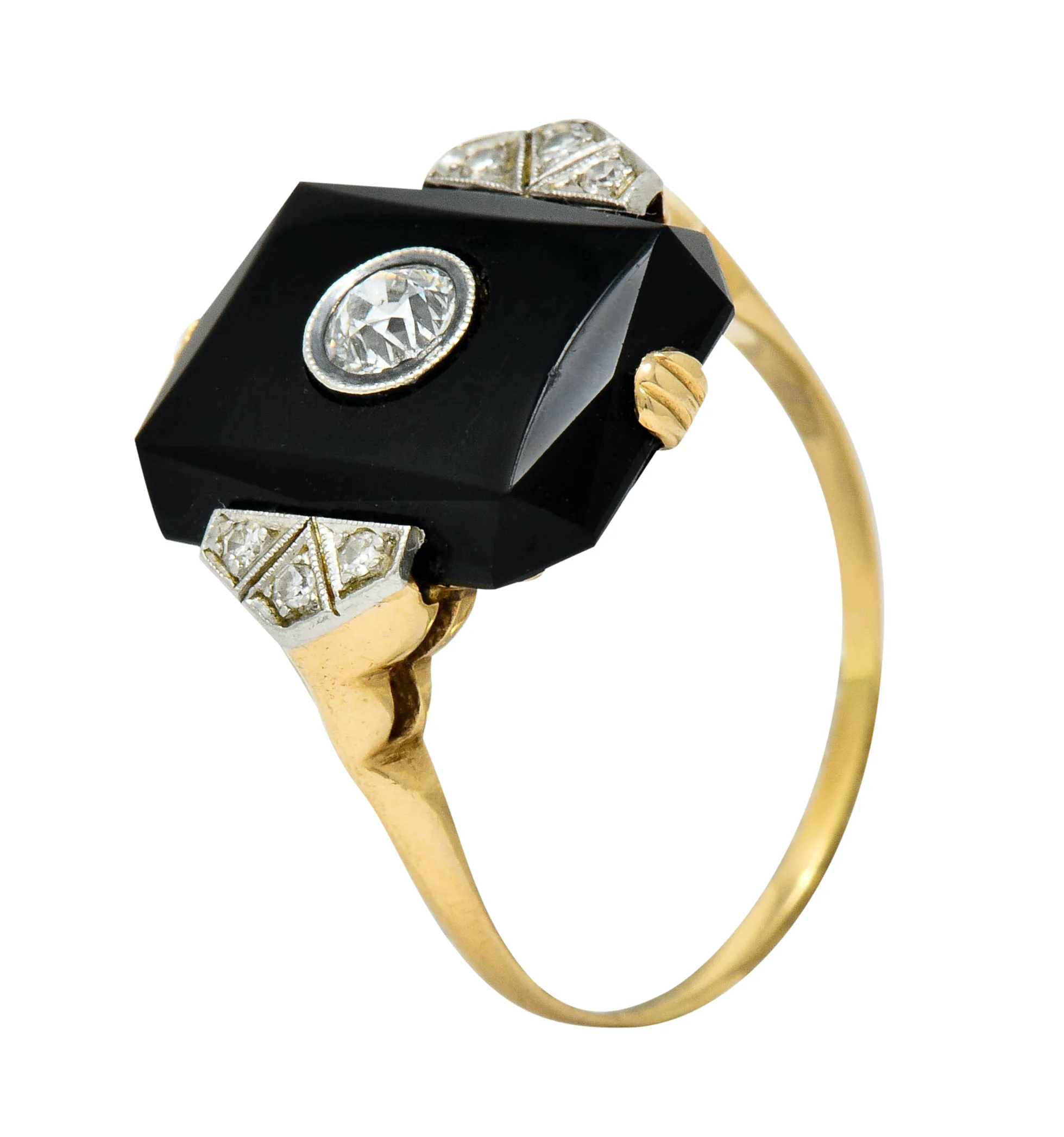 Art Deco Diamond Onyx Platinum-Topped 14 Karat Gold Ring - Image 9