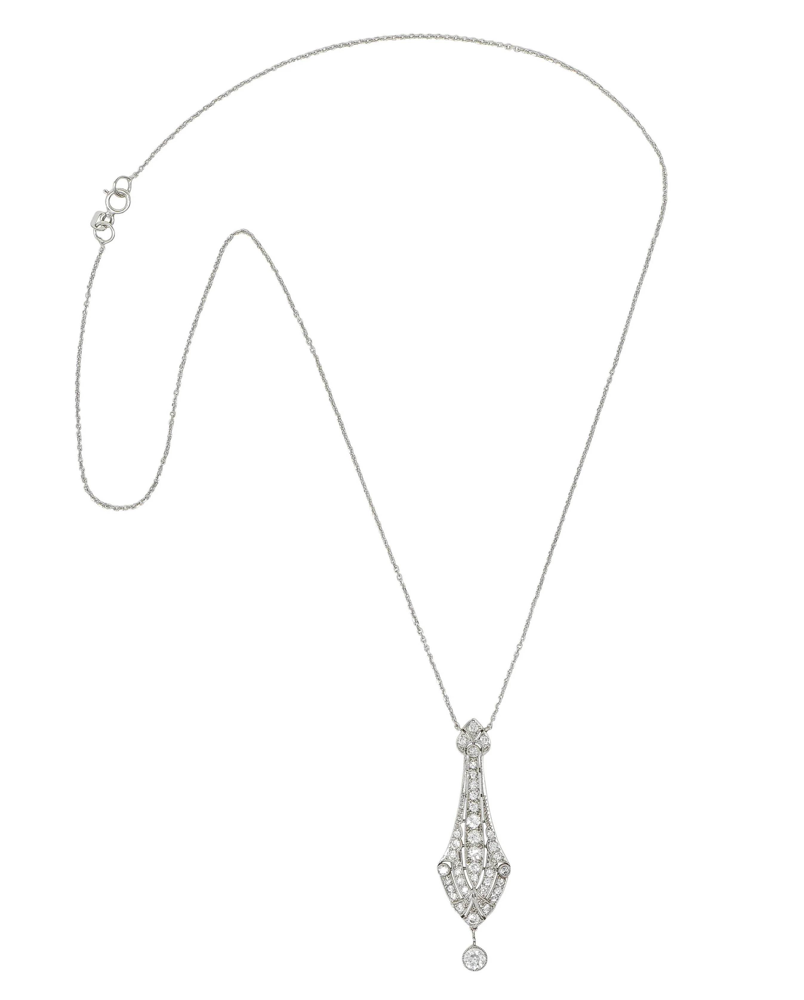 Art Deco Diamond Platinum 14 Karat Gold Pendant Vintage Drop Necklace - Image 2