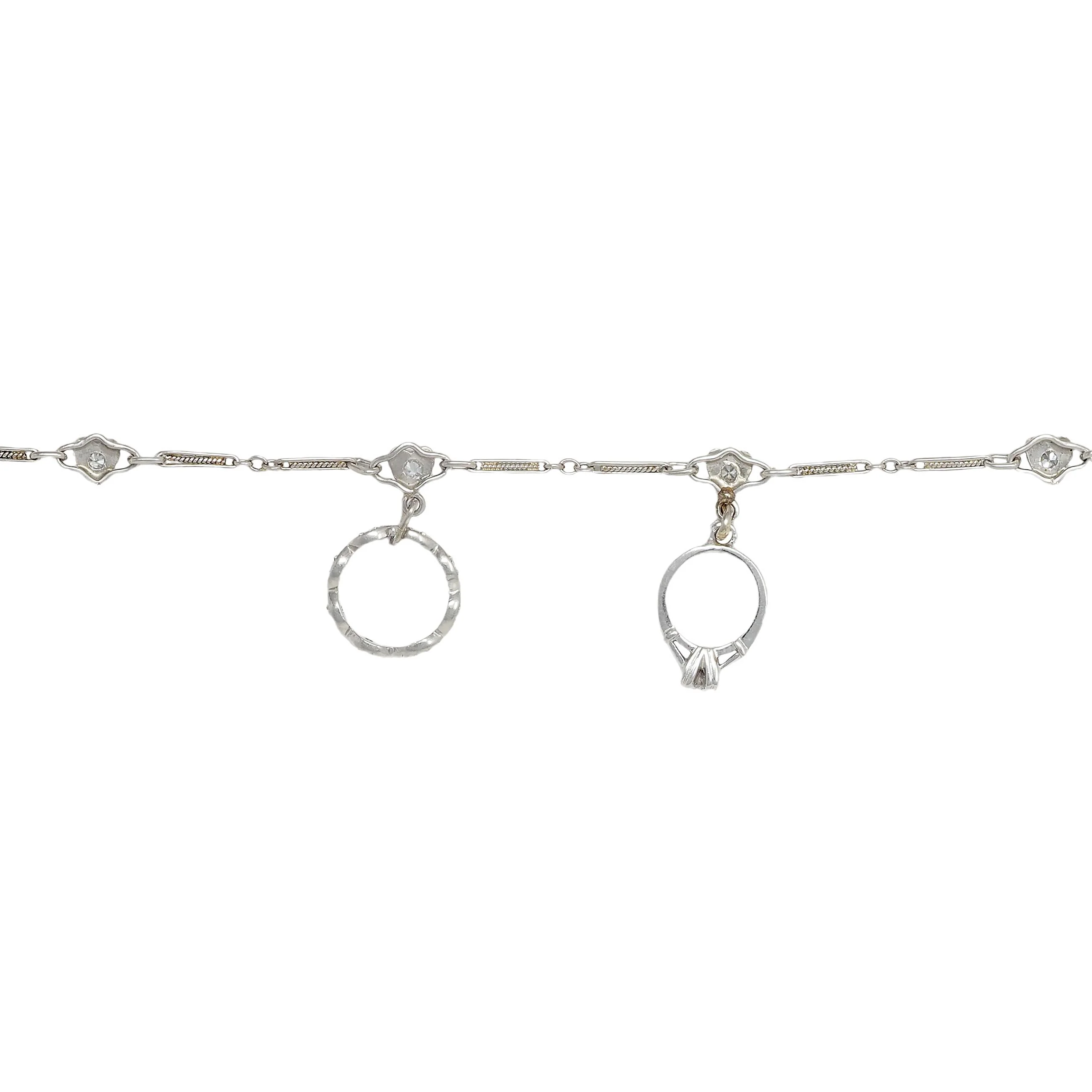 Art Deco Diamond Platinum 14 Karat White Gold Vintage Heart Wedding Engagement Charm Bracelet - Image 3