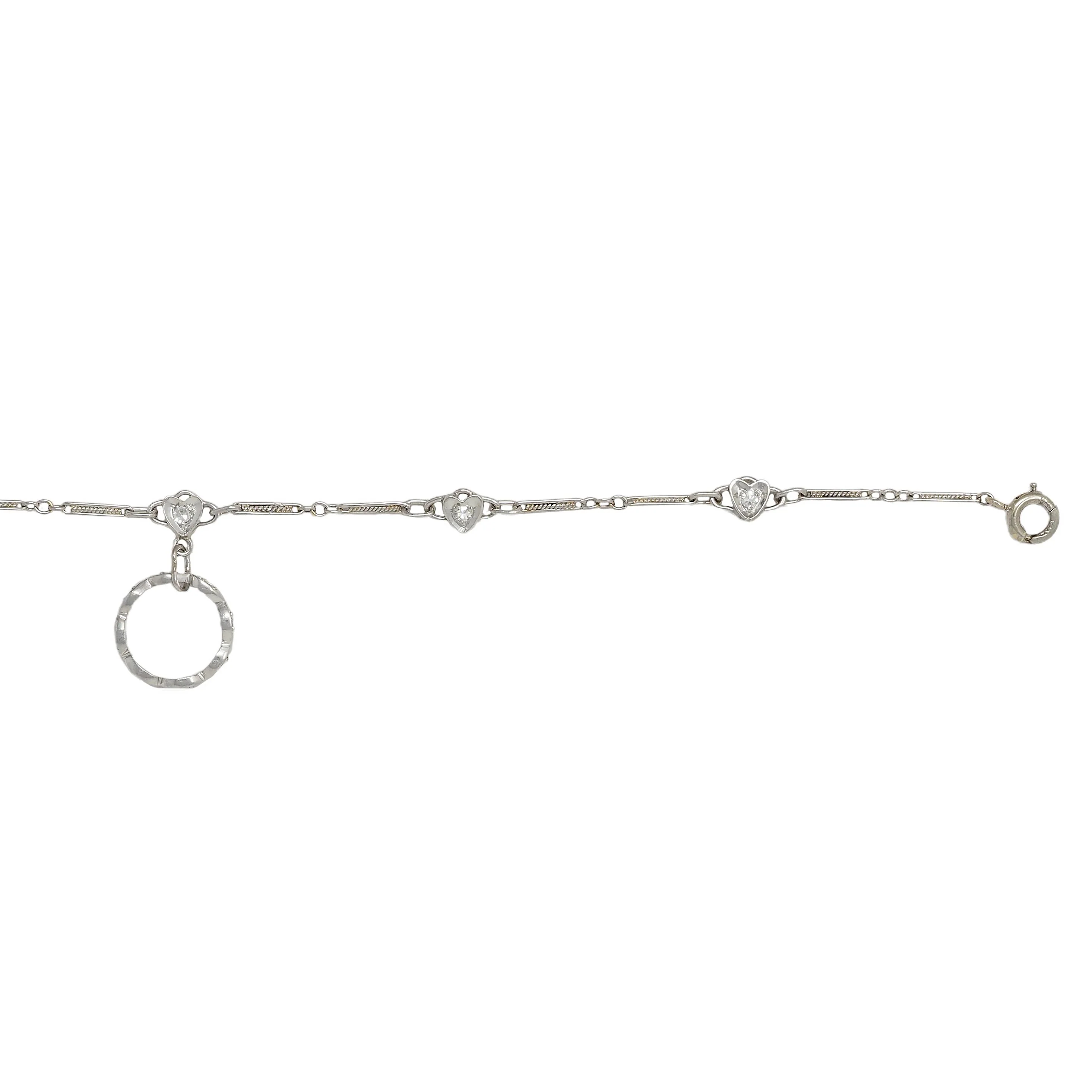 Art Deco Diamond Platinum 14 Karat White Gold Vintage Heart Wedding Engagement Charm Bracelet - Image 4