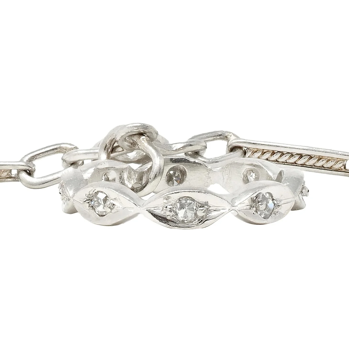 Art Deco Diamond Platinum 14 Karat White Gold Vintage Heart Wedding Engagement Charm Bracelet - Image 5