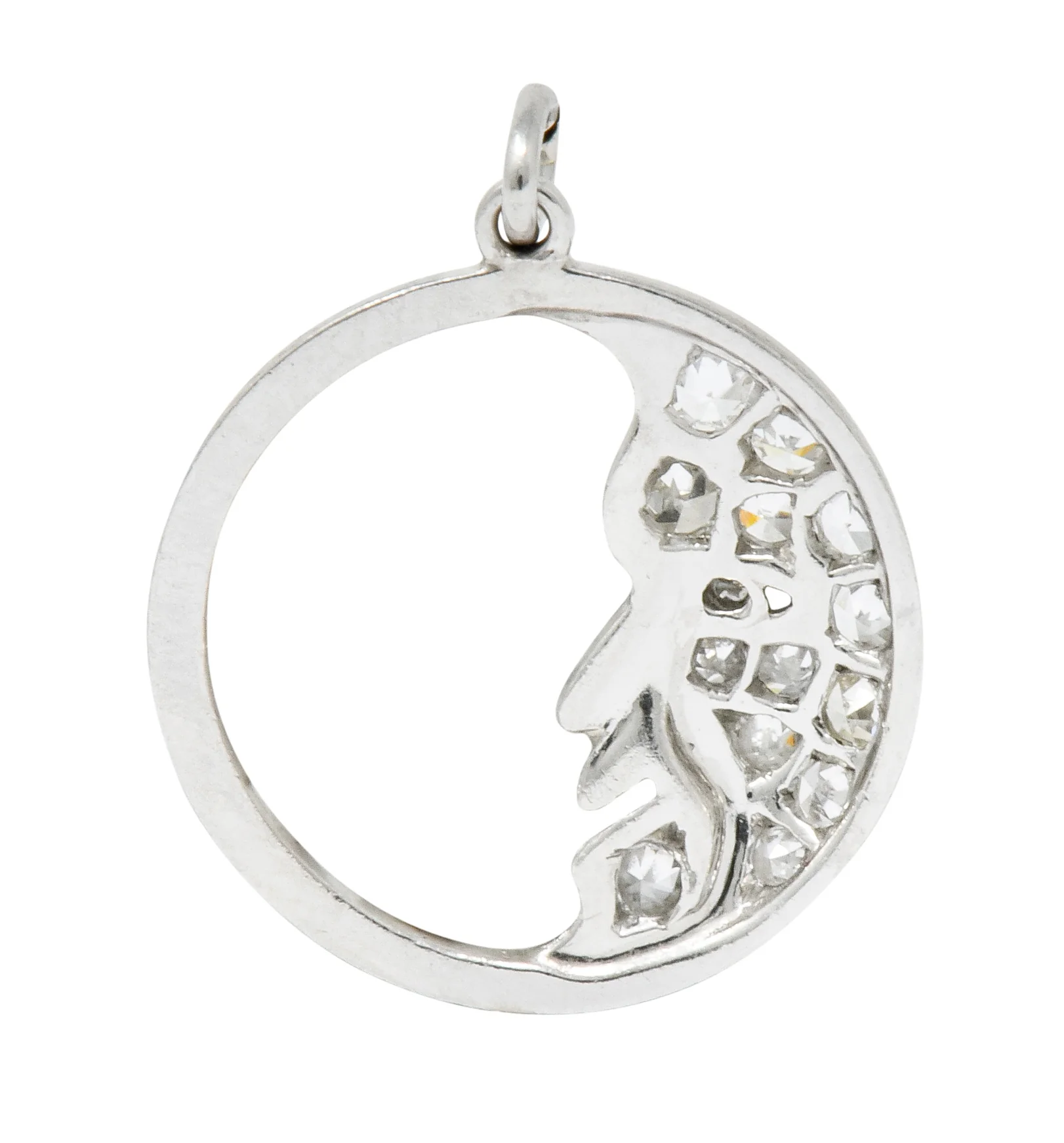 Art Deco Diamond Platinum Crescent Man-In-The-Moon Charm - Image 5