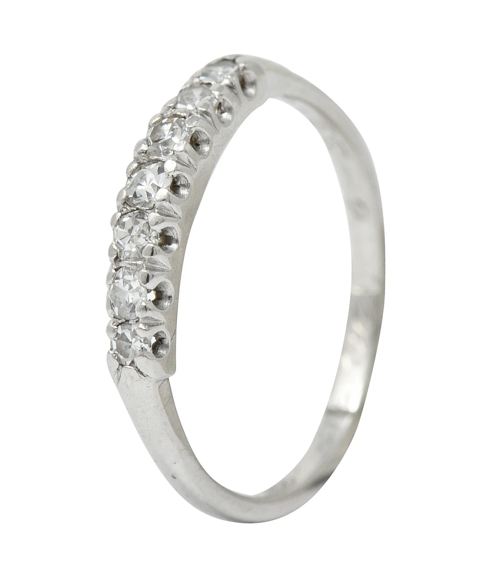 Art Deco Diamond Platinum Fishtail Anniversary Band Ring - Image 11