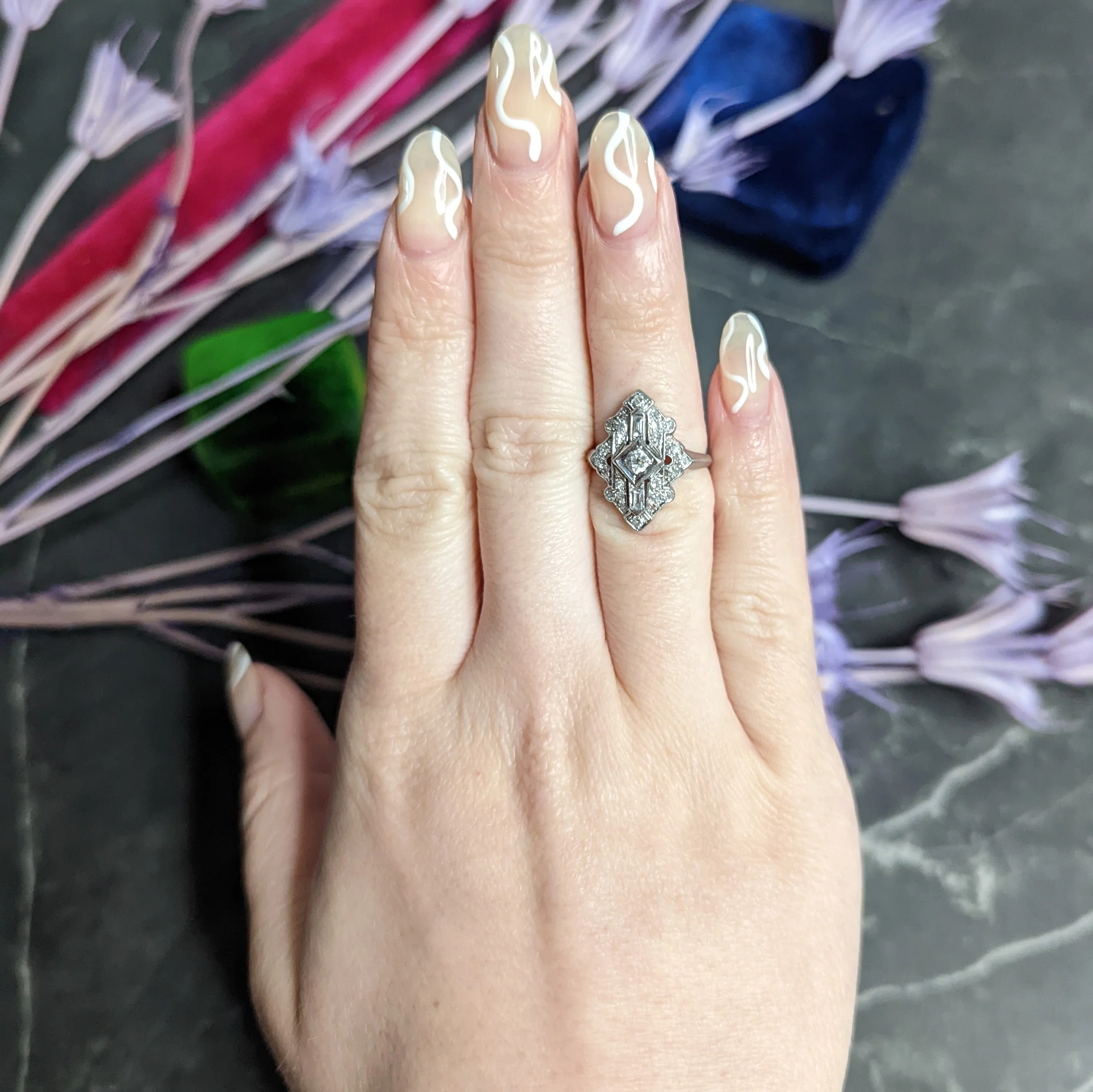 Art Deco Diamond Platinum Geometric Dinner Ring - Image 10