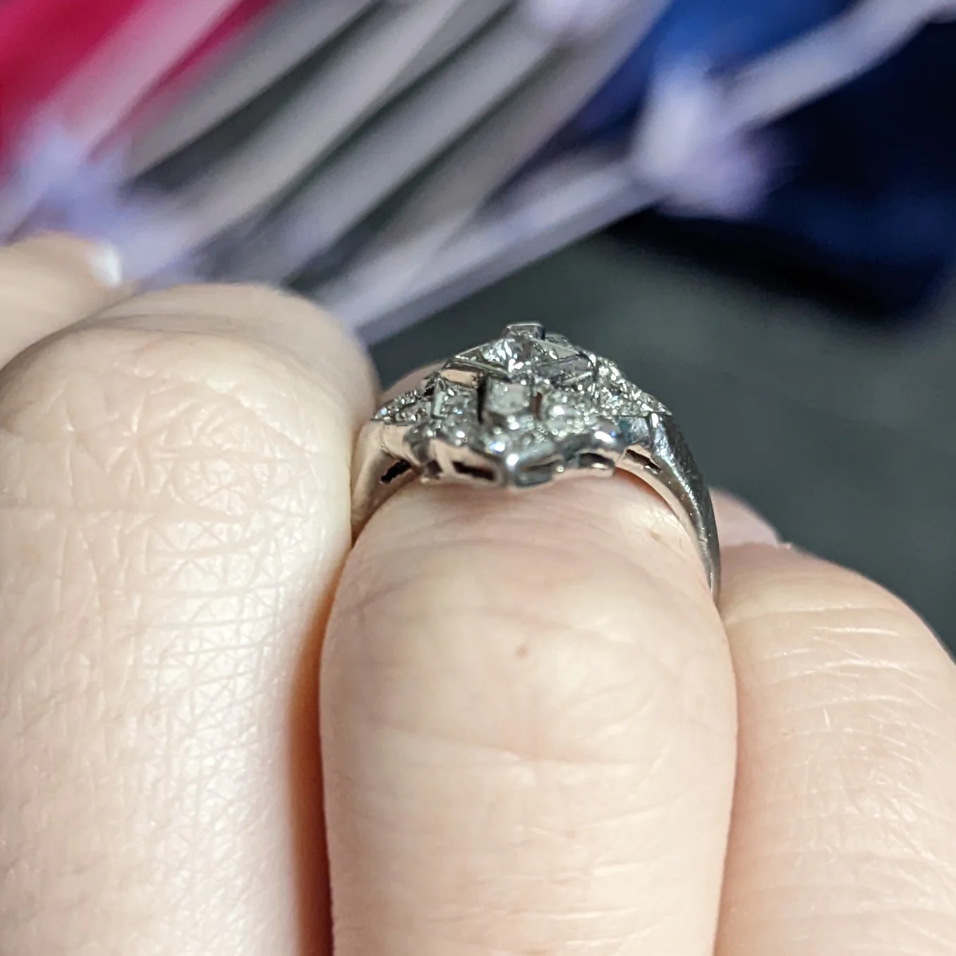 Art Deco Diamond Platinum Geometric Dinner Ring - Image 12
