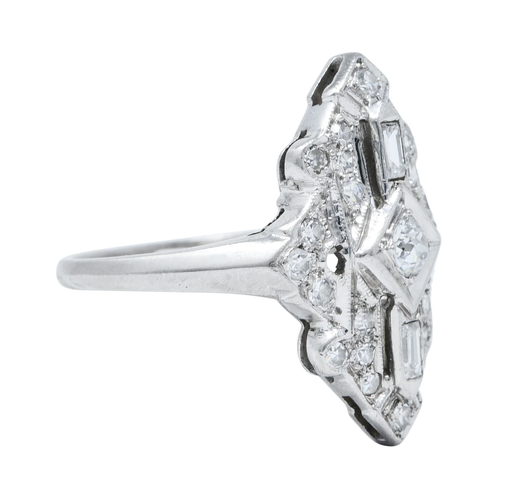 Art Deco Diamond Platinum Geometric Dinner Ring - Image 2