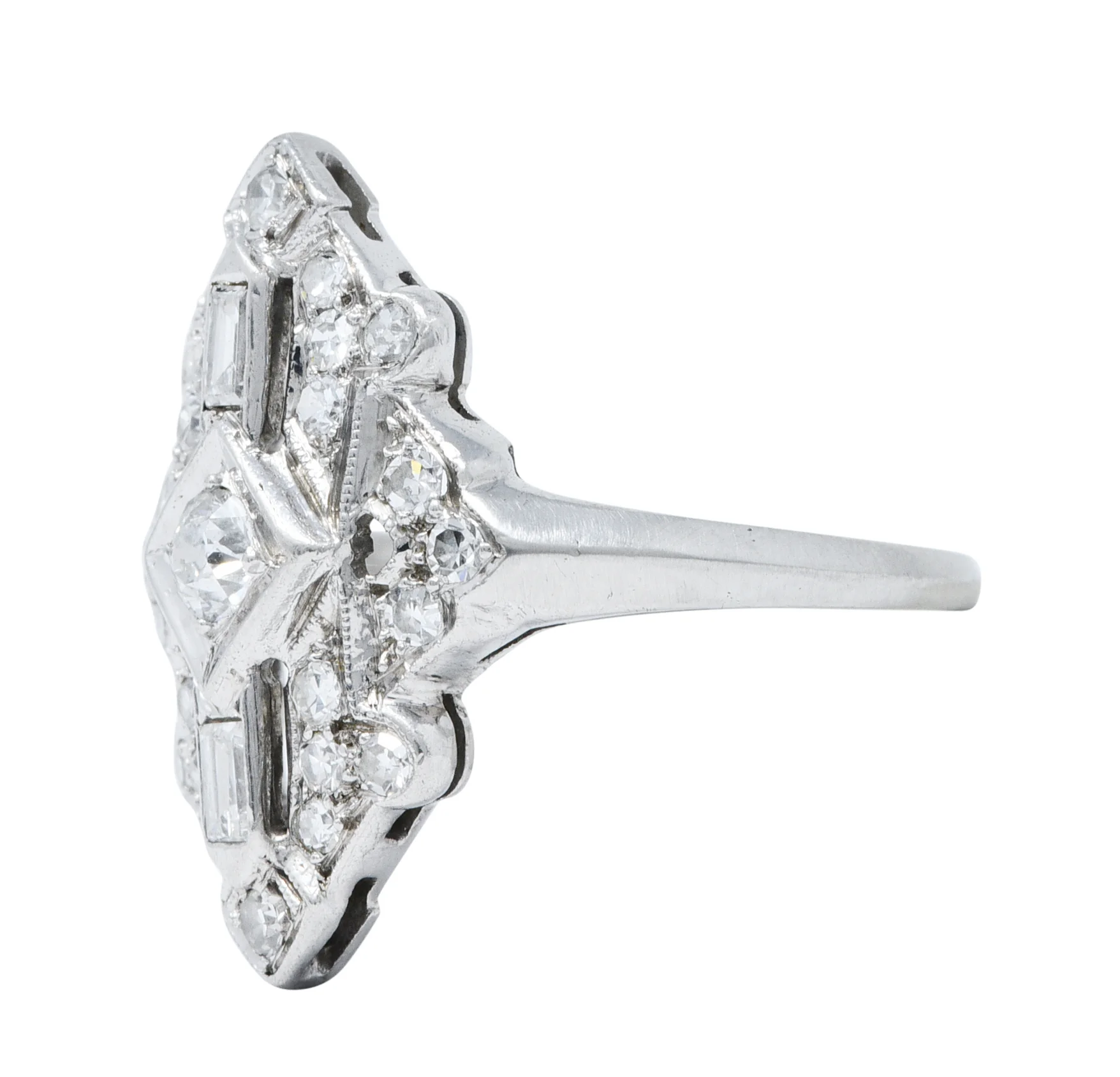 Art Deco Diamond Platinum Geometric Dinner Ring - Image 6