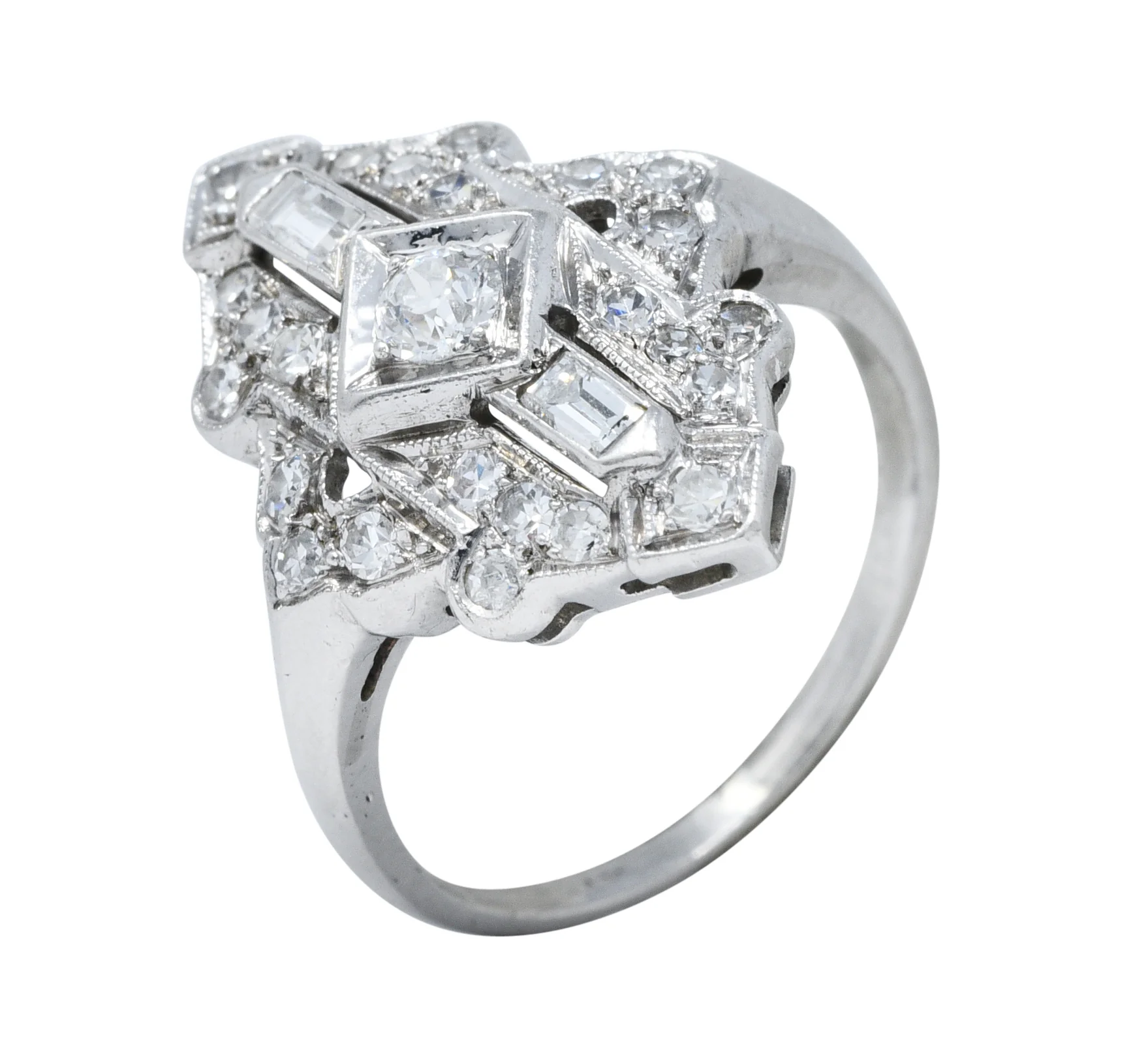 Art Deco Diamond Platinum Geometric Dinner Ring - Image 9