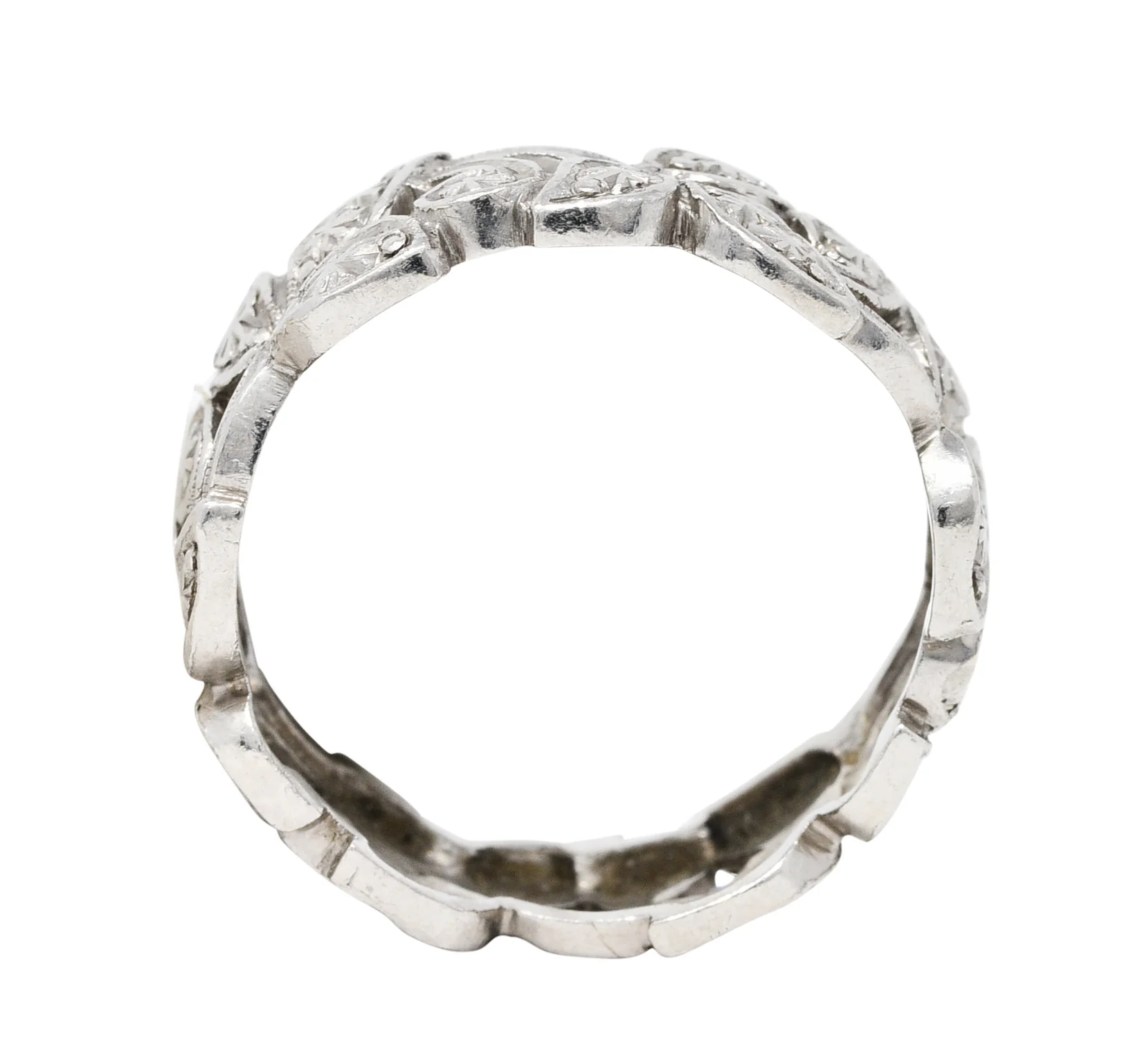Art Deco Diamond Platinum Ivy Eternity Band Ring - Image 5