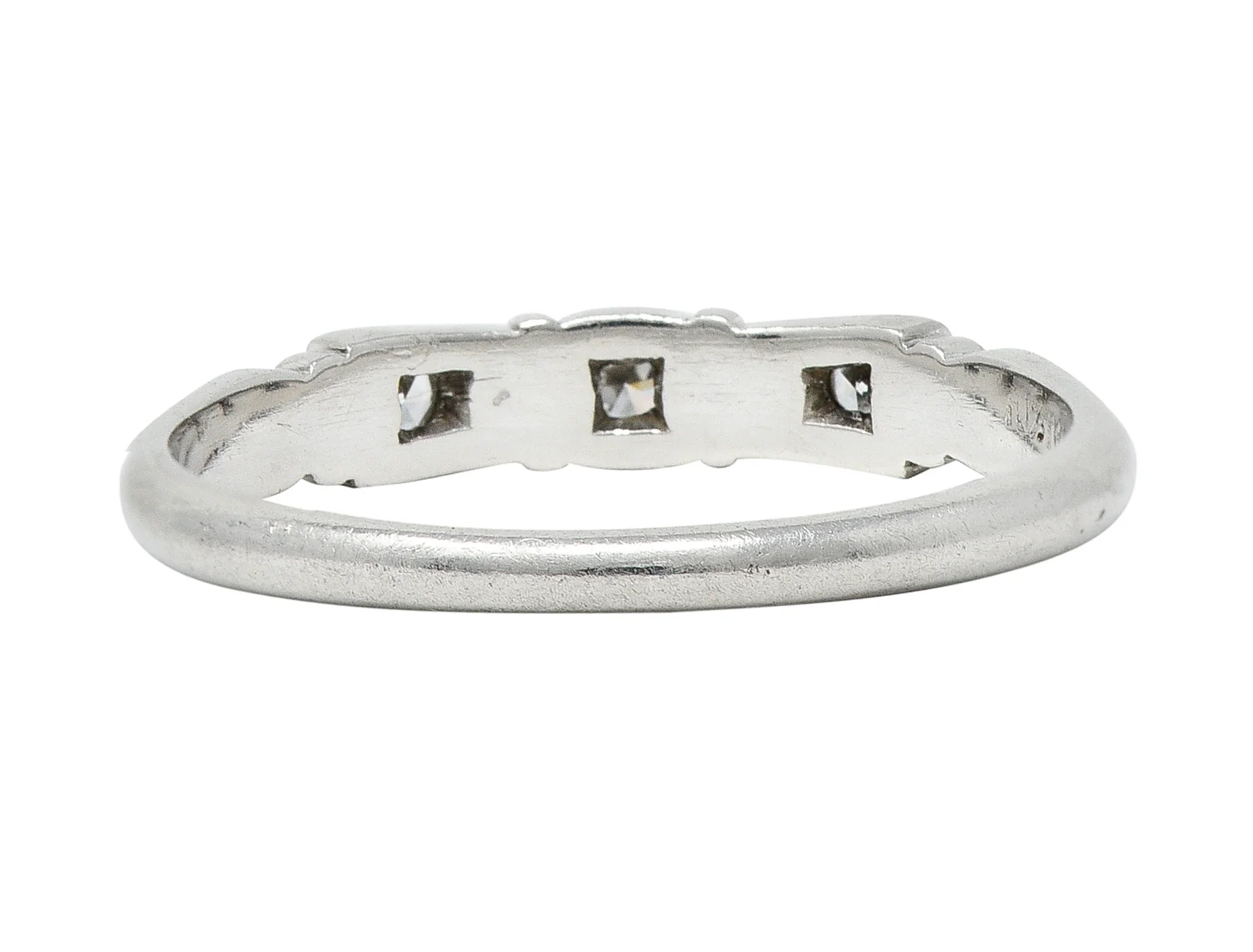 Art Deco Diamond Platinum Navette Three Stone Band Ring - Image 4