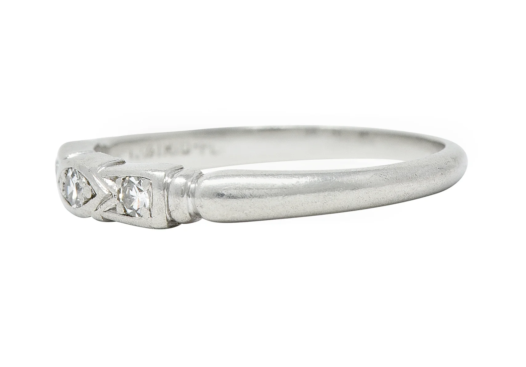 Art Deco Diamond Platinum Navette Three Stone Band Ring - Image 5