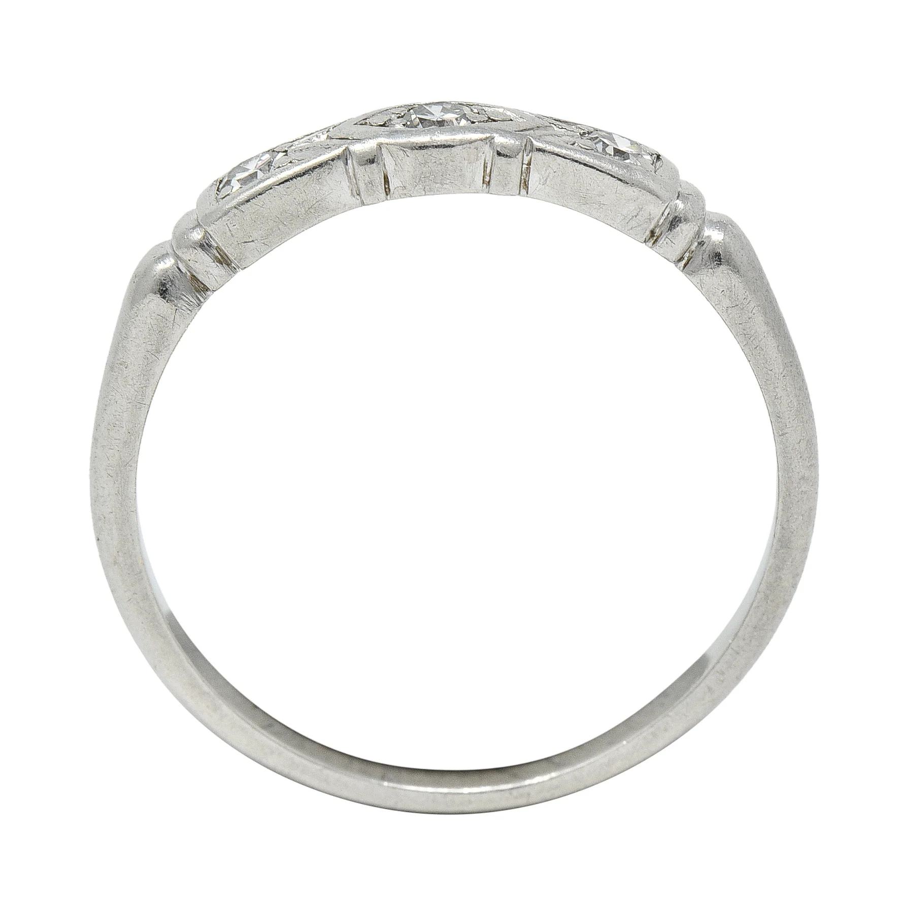 Art Deco Diamond Platinum Navette Three Stone Band Ring - Image 8