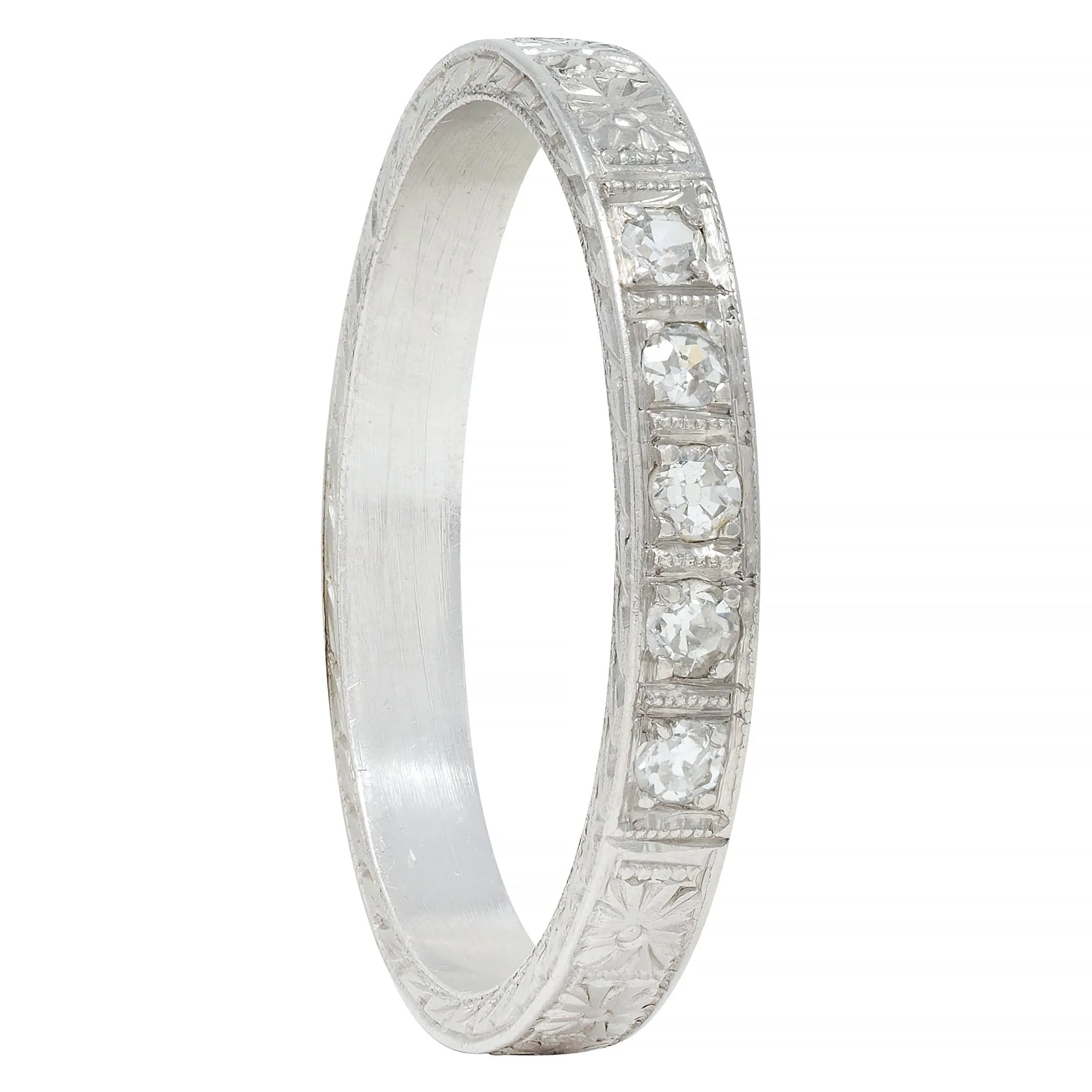 Art Deco Diamond Platinum Orange Blossom Vintage Wedding Band Ring - Image 2