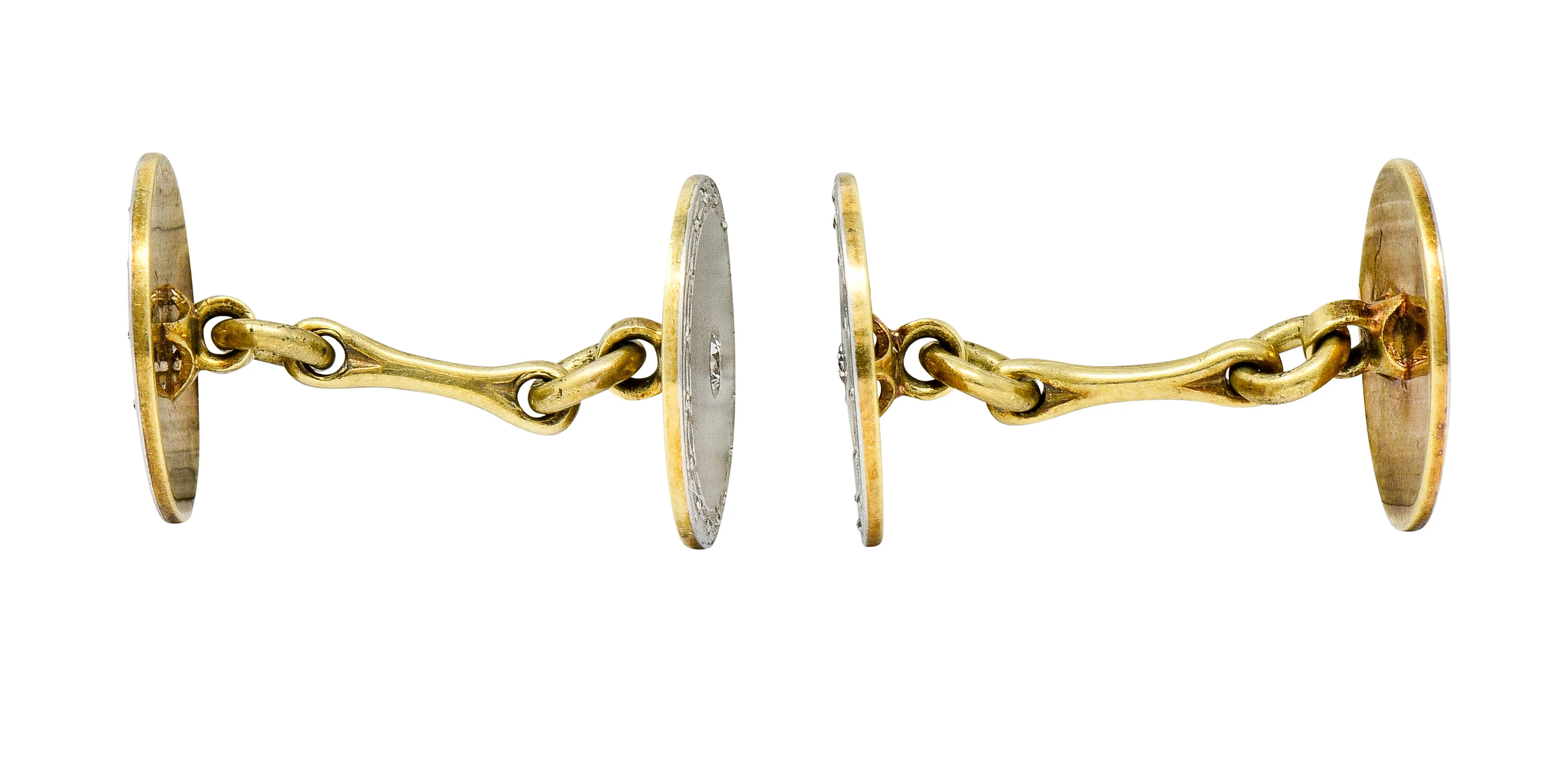 Art Deco Diamond Platinum-Topped 14 Karat Gold Men's Cufflinks - Image 2