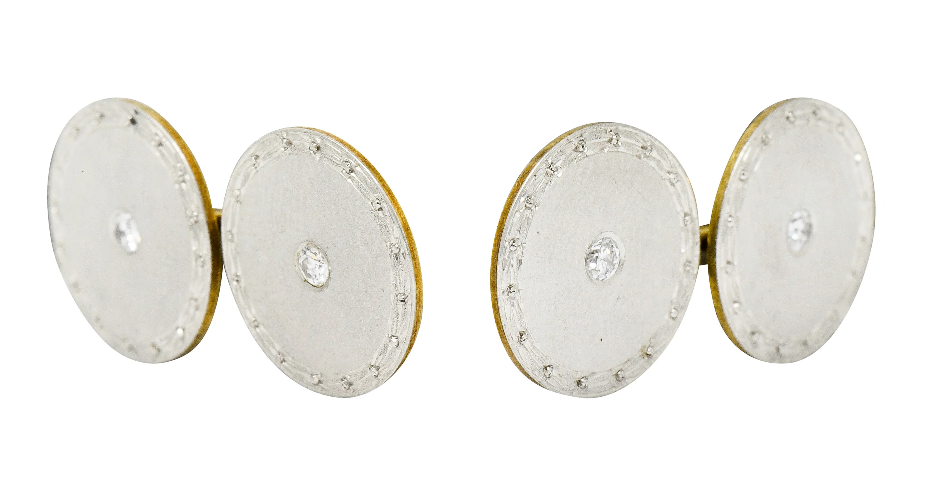 Art Deco Diamond Platinum-Topped 14 Karat Gold Men's Cufflinks - Image 3