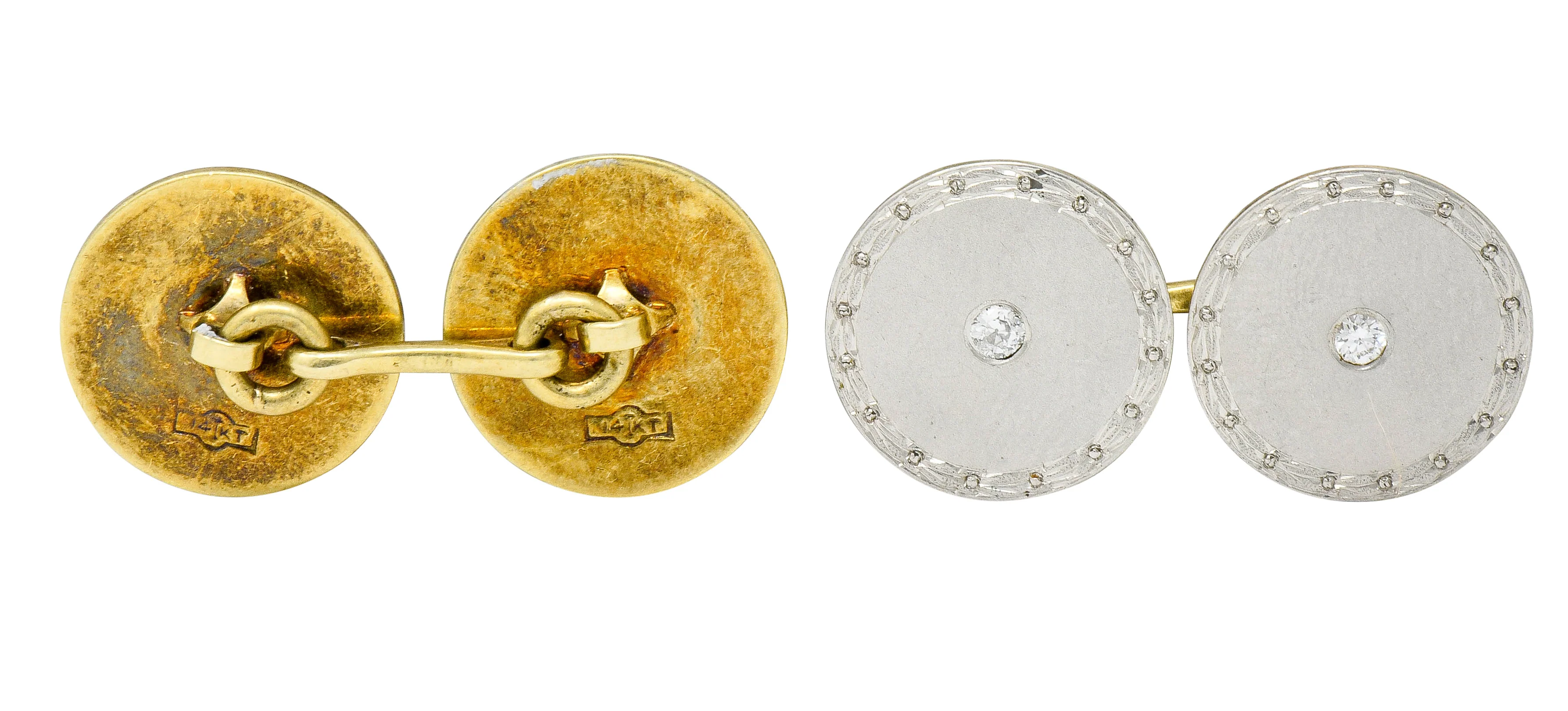 Art Deco Diamond Platinum-Topped 14 Karat Gold Men's Cufflinks - Image 7