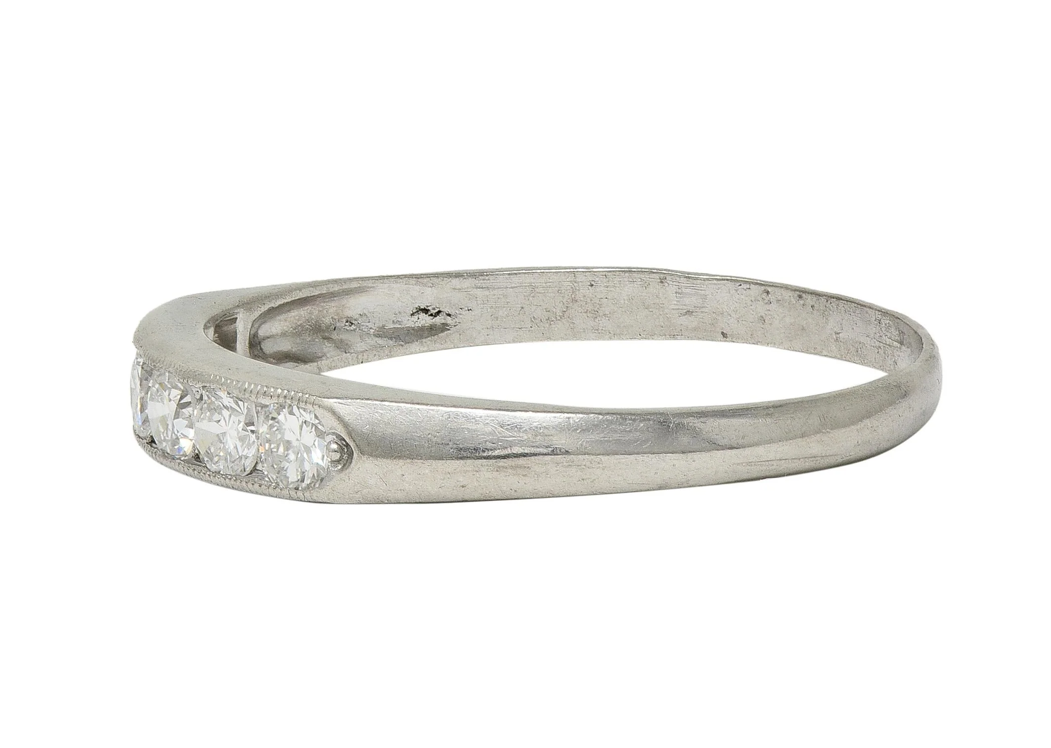 Art Deco Diamond Platinum Vintage Channel Wedding Band Ring - Image 5