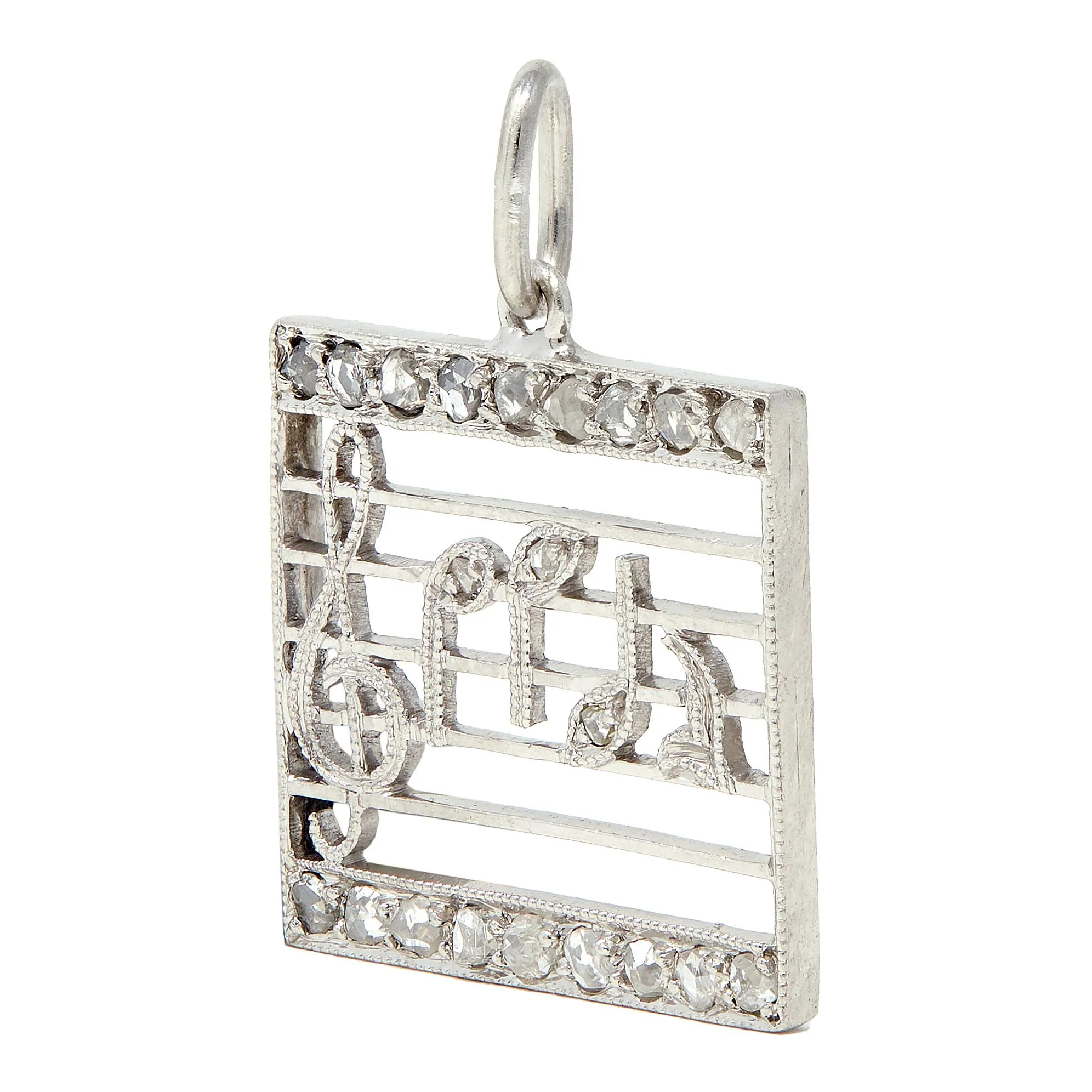 Art Deco Diamond Platinum Vintage Music Sheet Charm - Image 4