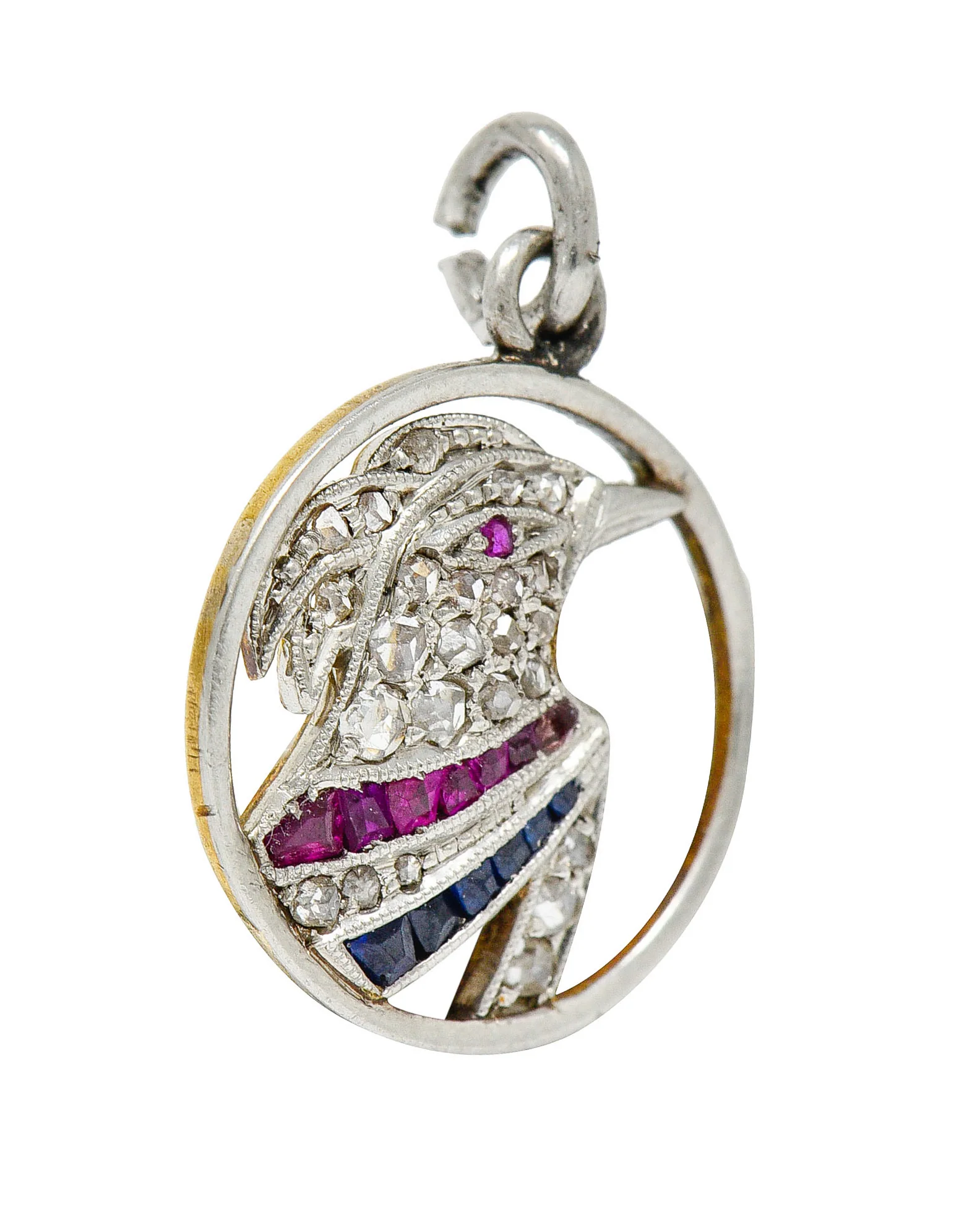 Art Deco Diamond Ruby Sapphire Platinum-topped 18 Karat Gold Heron Bird Charm - Image 2