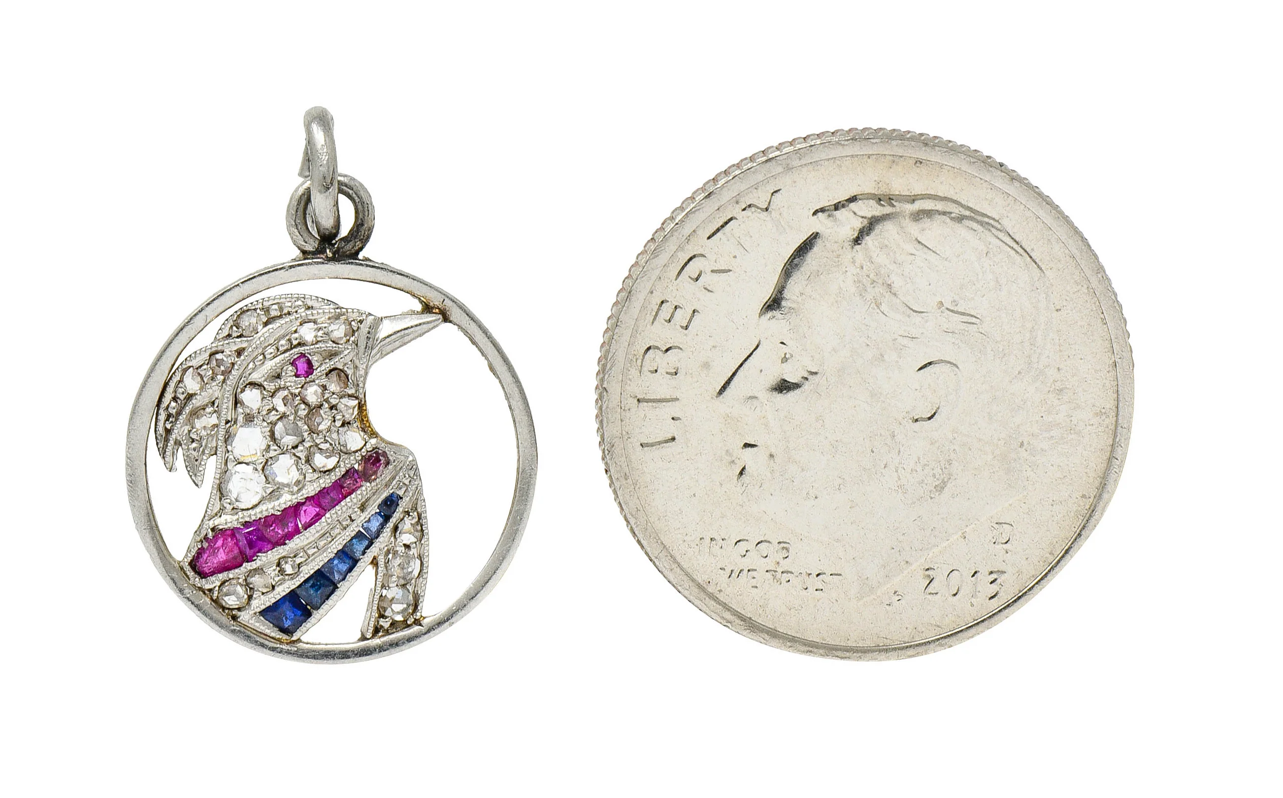 Art Deco Diamond Ruby Sapphire Platinum-topped 18 Karat Gold Heron Bird Charm - Image 5