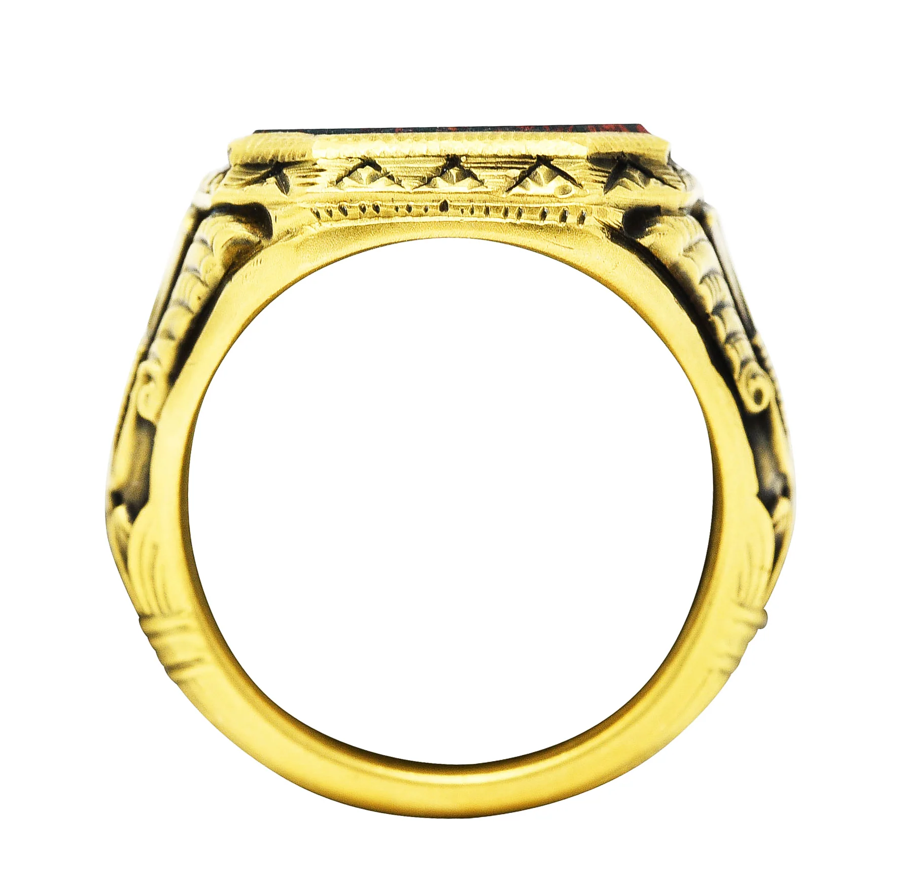 Art Deco Egyptian Revival Bloodstone 14 Karat Gold Lotus Signet Unisex Ring - Image 8