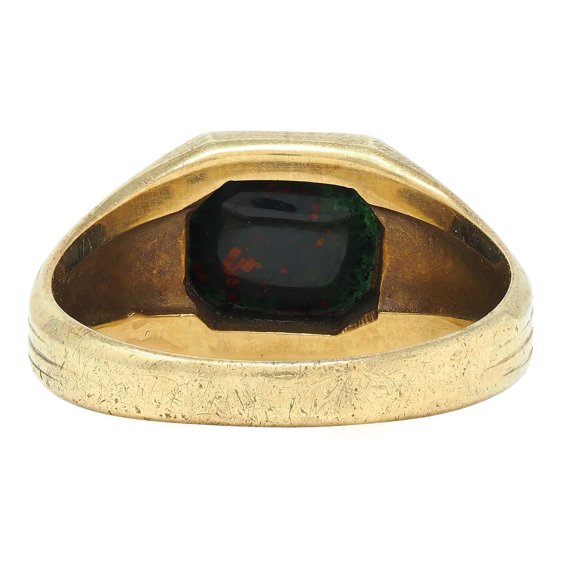 Art Deco Egyptian Revival Bloodstone 14 Karat Yellow Gold Antique Lotus Unisex Signet Ring - Image 5
