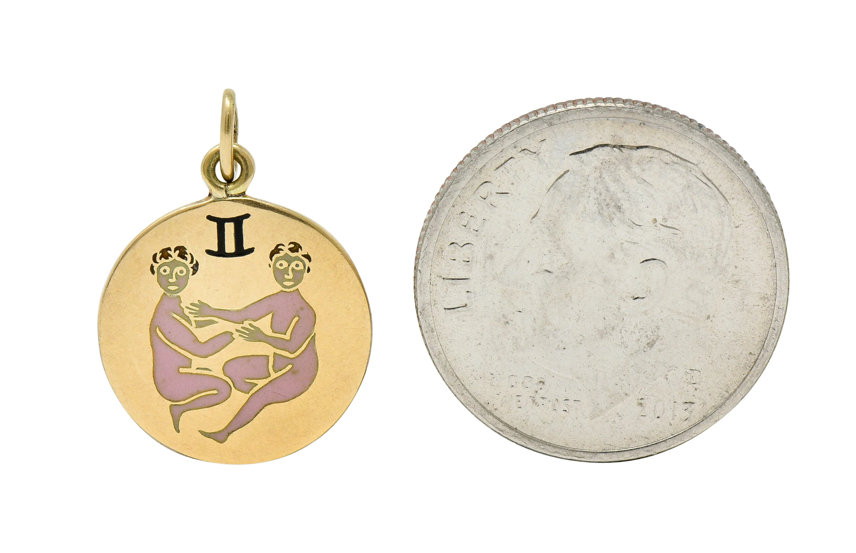 Art Deco Enamel 14 Karat Gold Gemini Zodiac Charm - Image 6